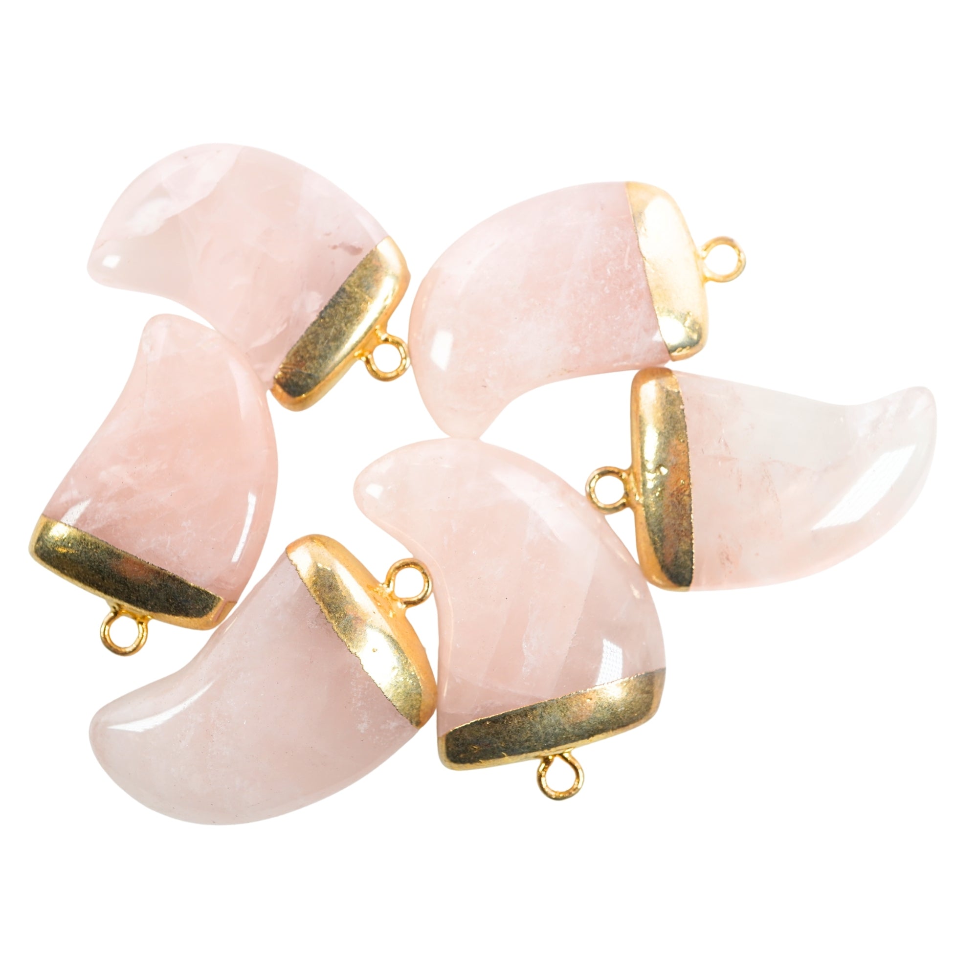 Rose Quartz Horn Shape Gold Electroplated Pendant Charm Ranges