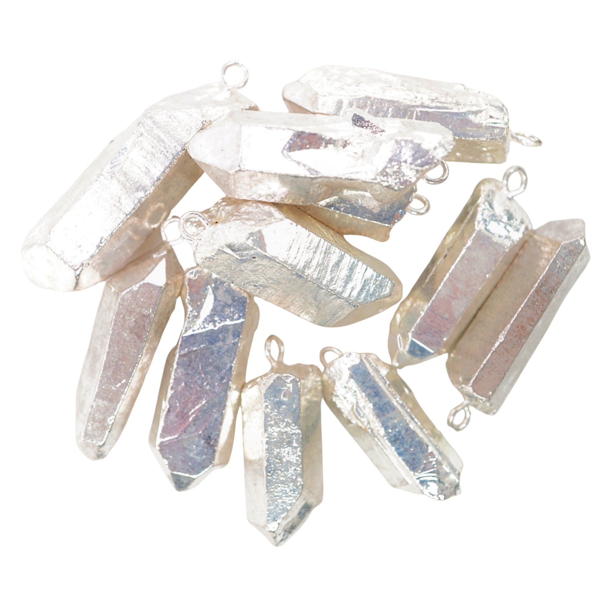 Crystal Quartz Point Pencil Shape Gemstone Full Silver Electroplated Charm Pendant For Jewelry Making