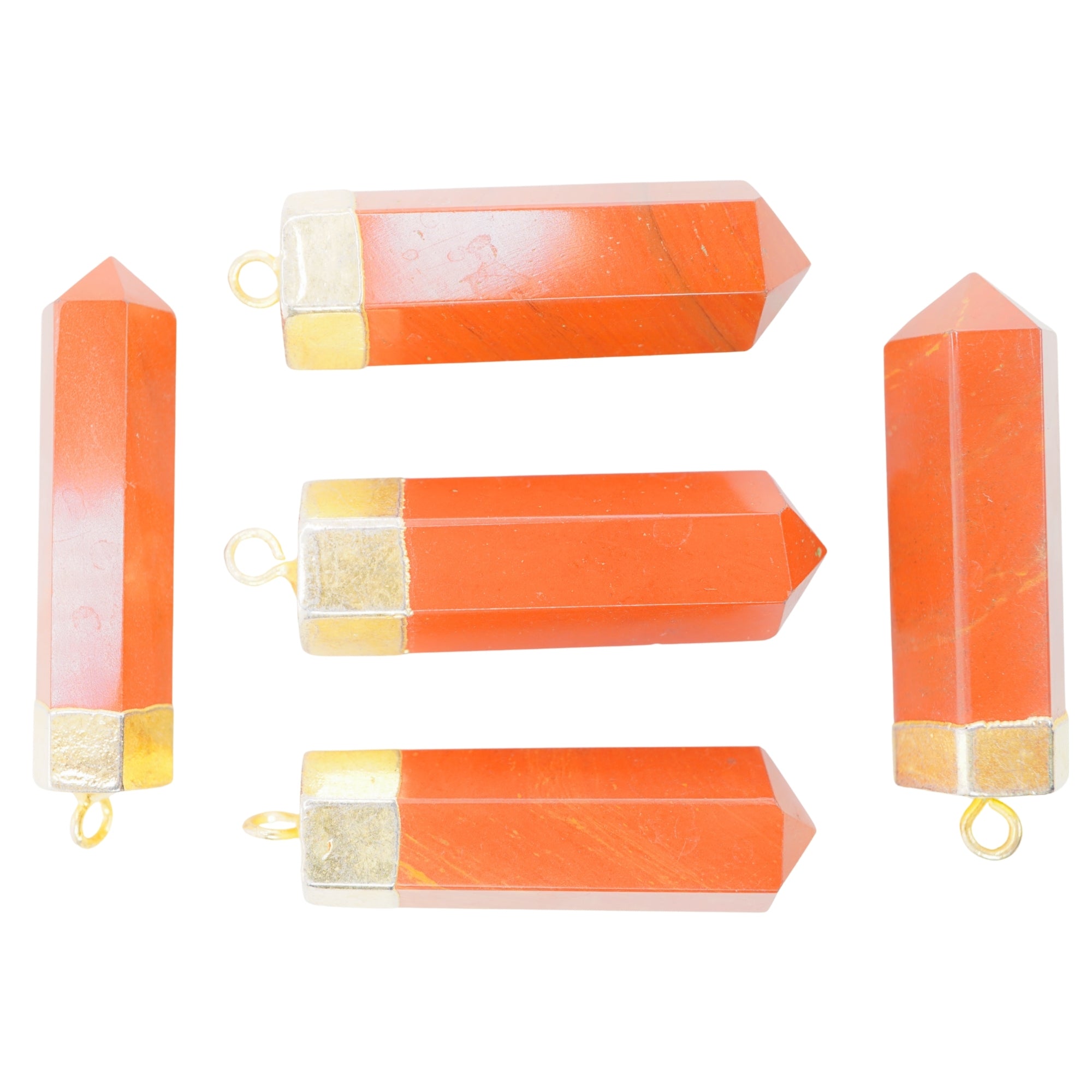 Red Jasper Pencil Shape Gemstone Gold Electroplated Pendant Charm For Jewelry Making