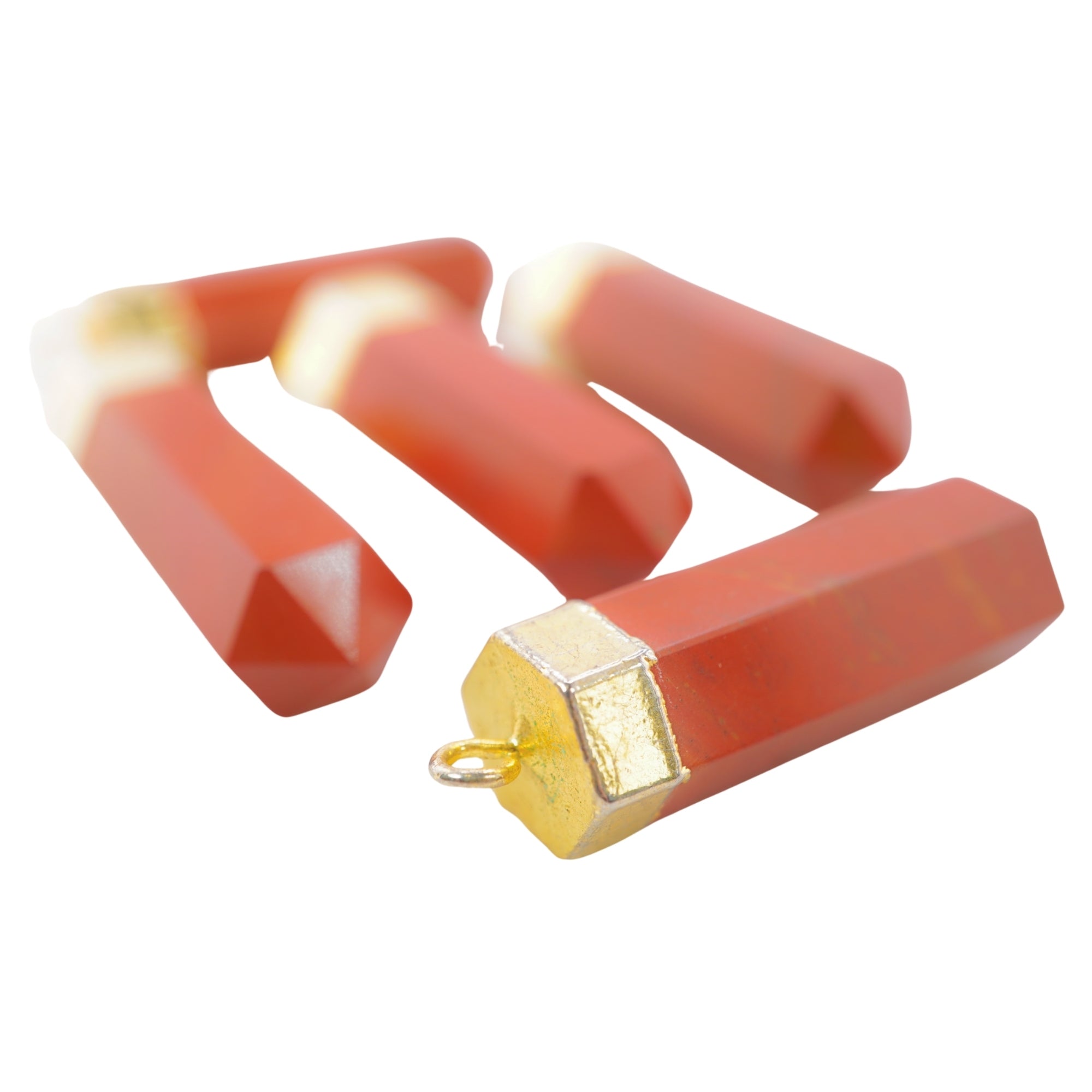 Red Jasper Pencil Shape Gemstone Gold Electroplated Pendant Charm For Jewelry Making