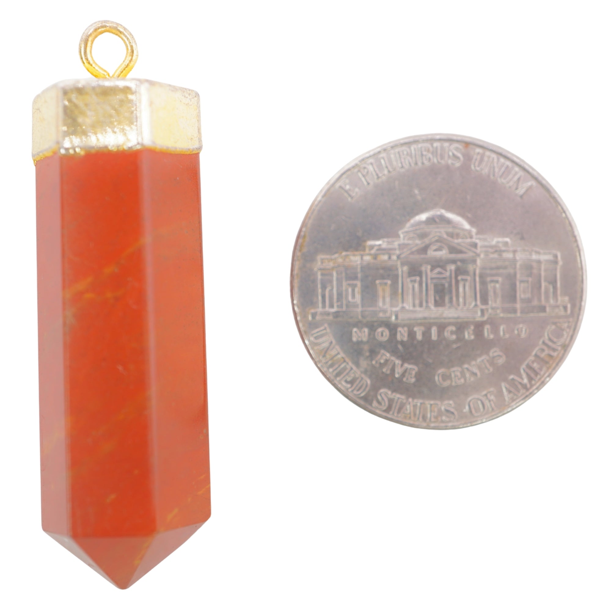 Red Jasper Pencil Shape Gemstone Gold Electroplated Pendant Charm For Jewelry Making
