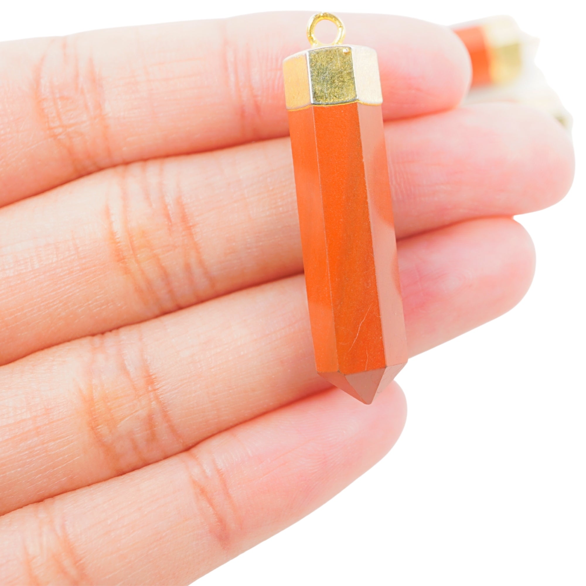 Red Jasper Pencil Shape Gemstone Gold Electroplated Pendant Charm For Jewelry Making