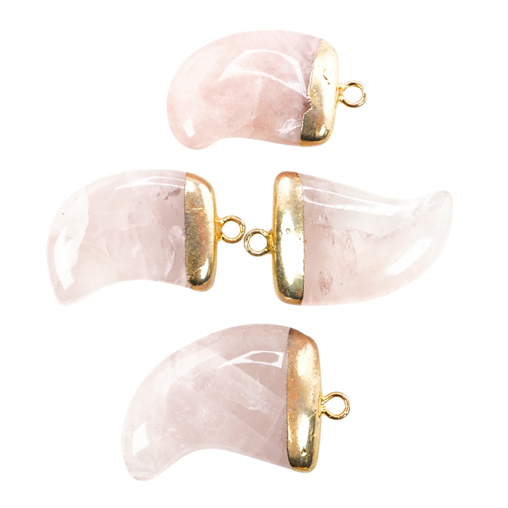 Rose Quartz Horn Shape Gold Electroplated Pendant Charm Ranges