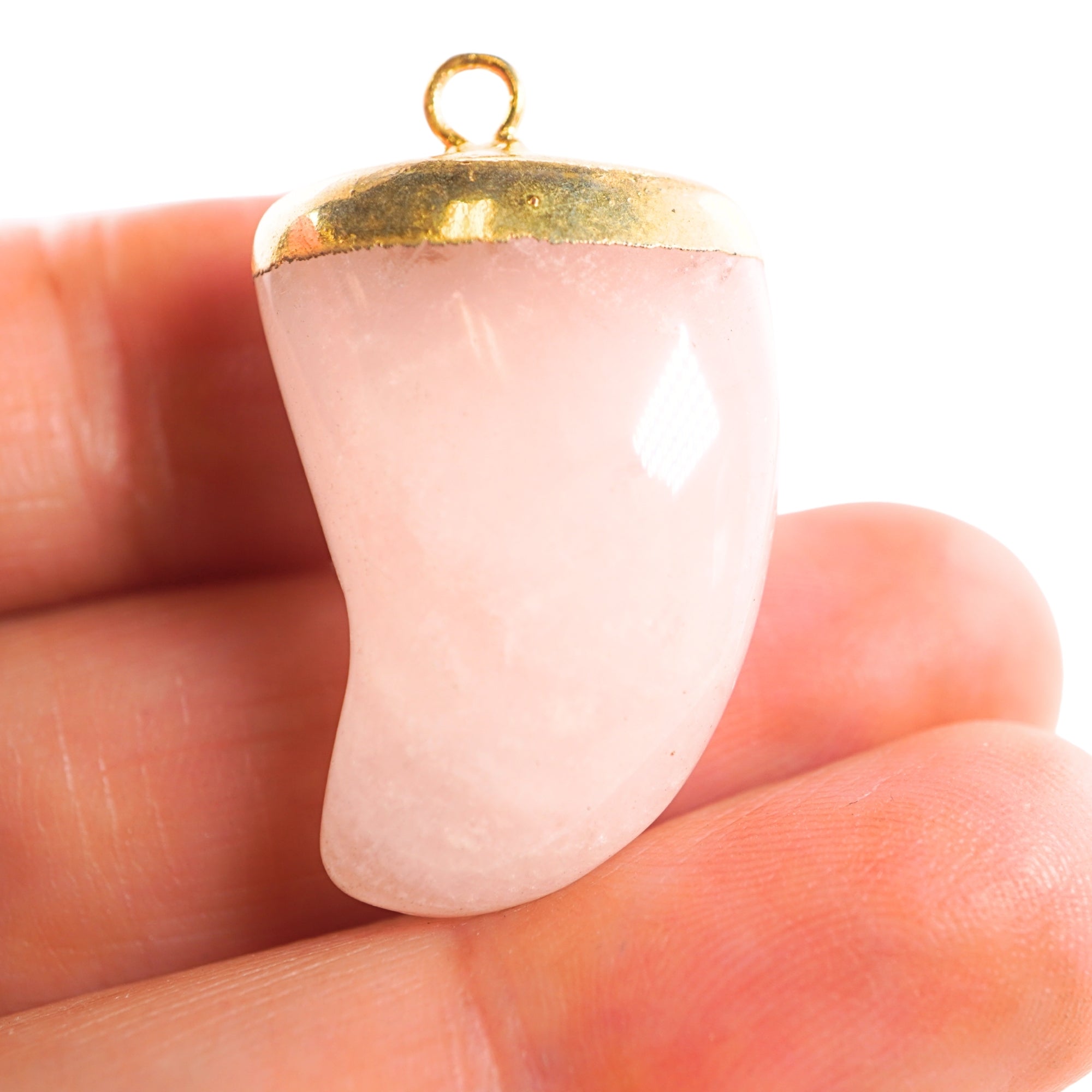 Rose Quartz Horn Shape Gold Electroplated Pendant Charm Ranges