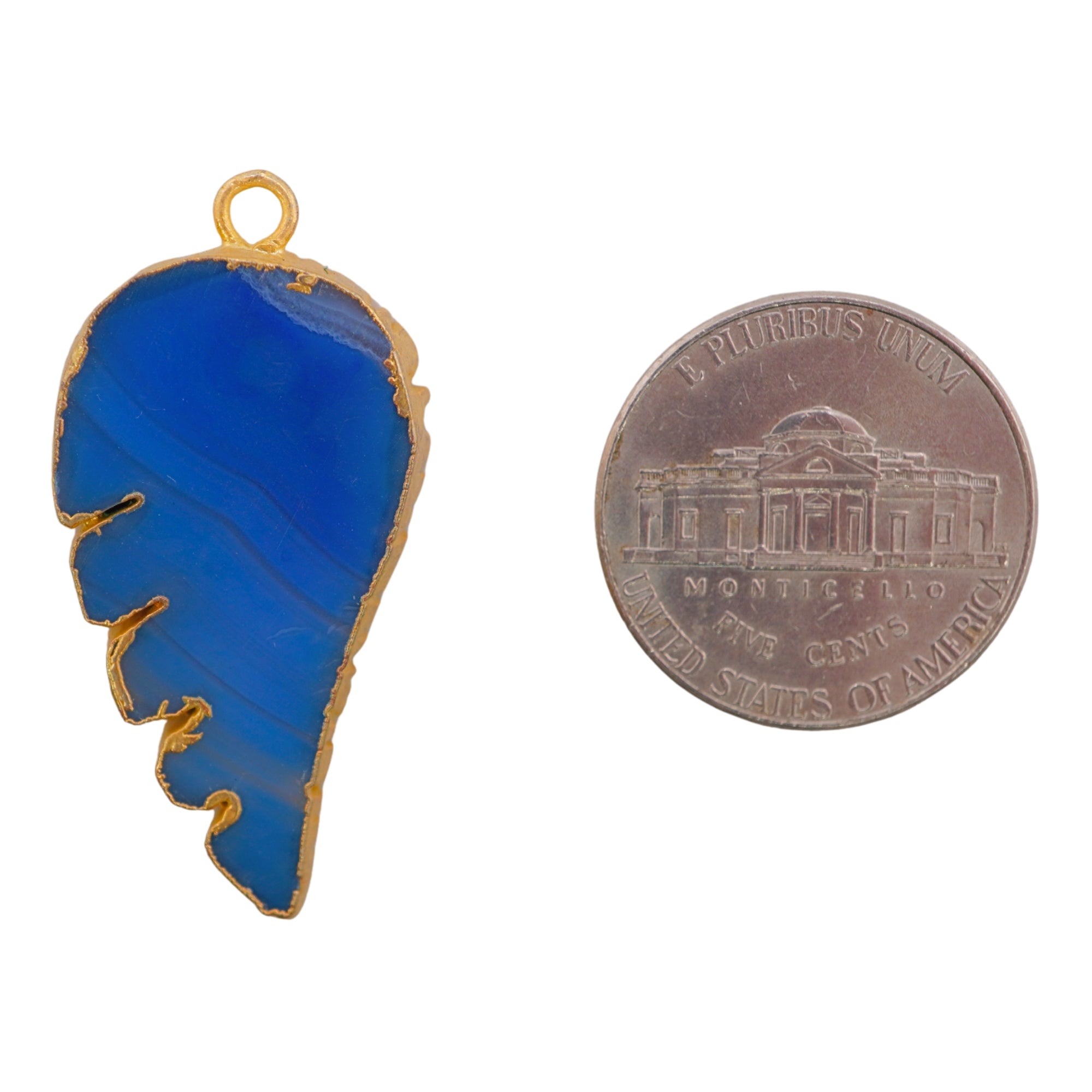 Blue Banded Agate Smooth Angel Wing Gemstone Gold Electroplated Charm Pendant