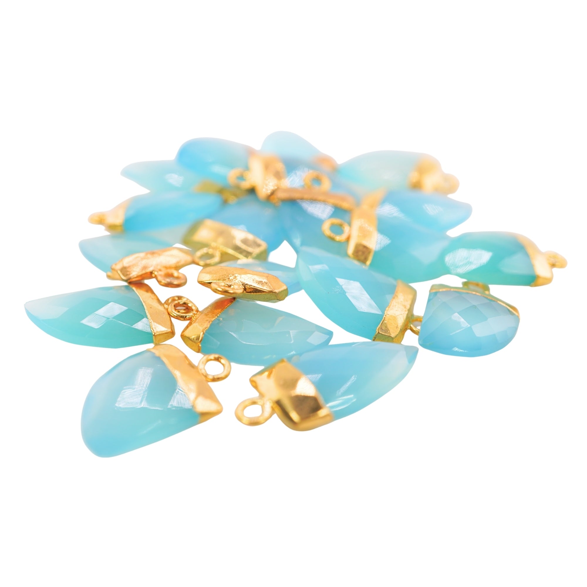 Blue Chalcedony Horn Shape Gold Electroplated Pendant