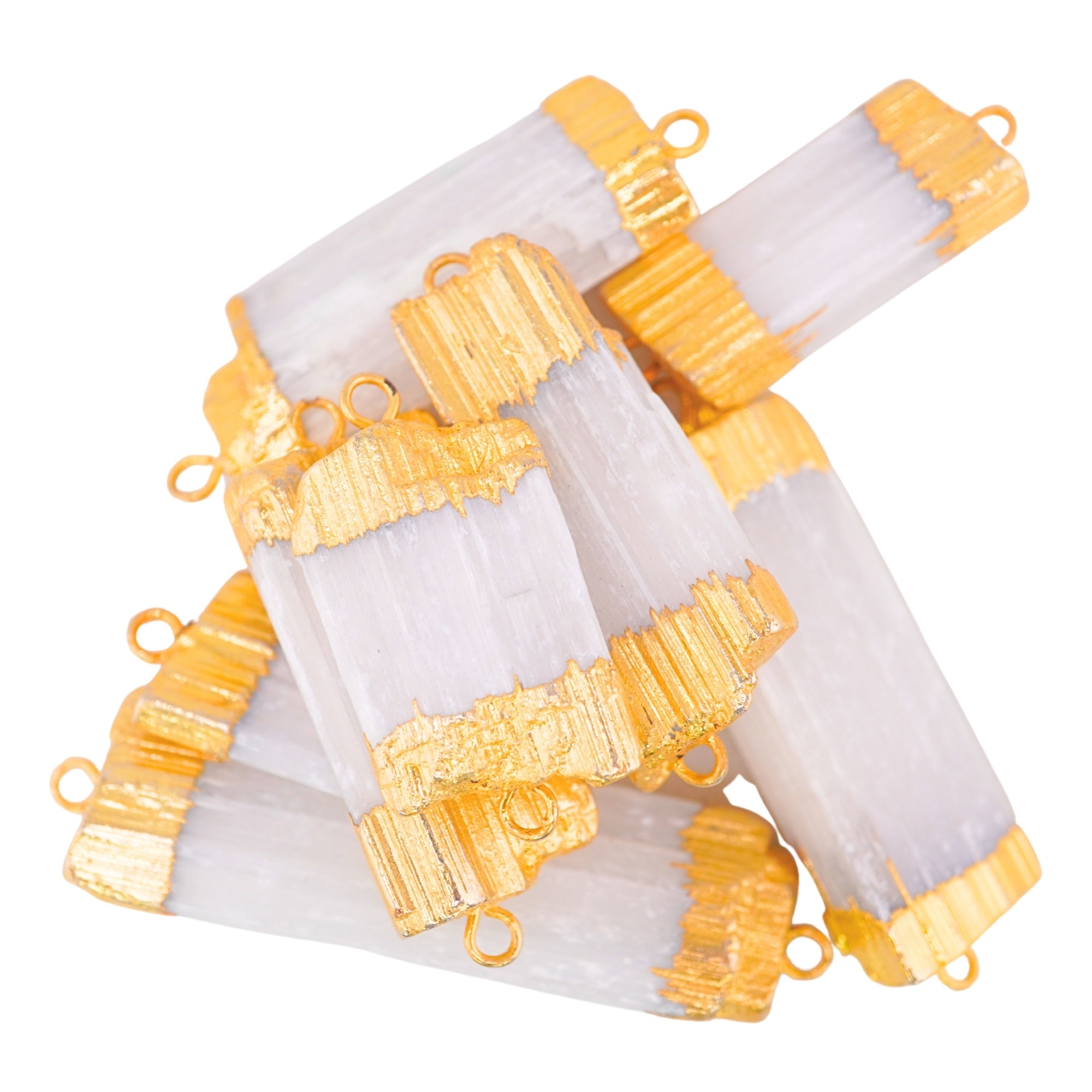 Selenite Raw Chunk Gemstone Gold Electroplated Double Bail Link Connector