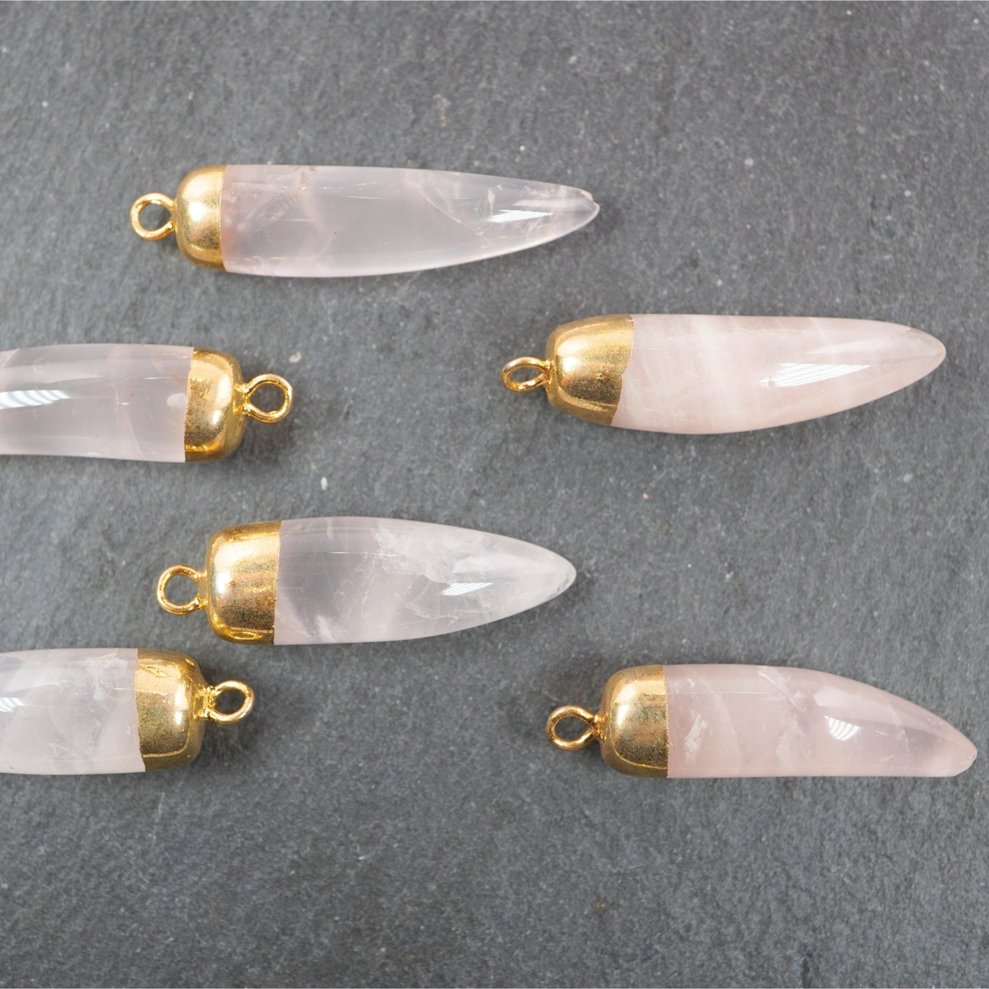 Rose Quartz Small Horn Gemstone Gold Electroplated Charm Pendant For Jewelry Making Supplies