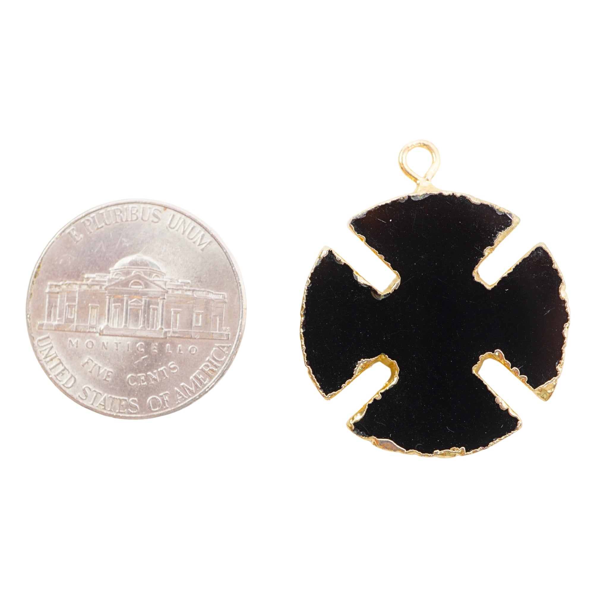 Black Onyx Smooth Viking Cross Shape Gemstone Gold Electroplated Charm Pendant