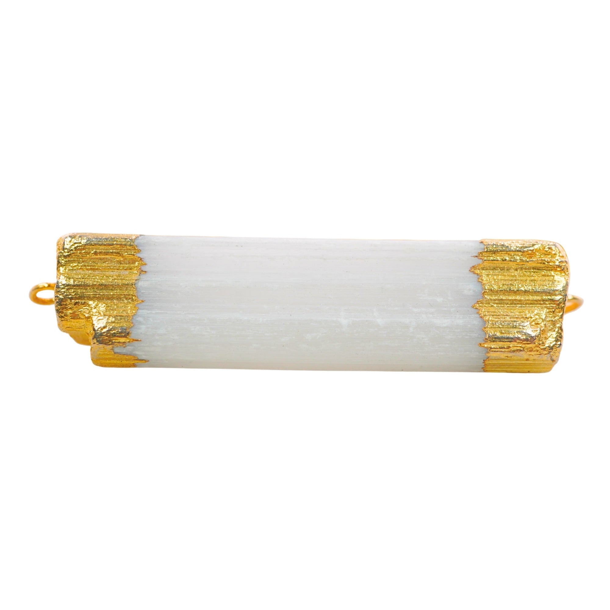 Selenite Raw Chunk Gemstone Gold Electroplated Double Bail Link Connector