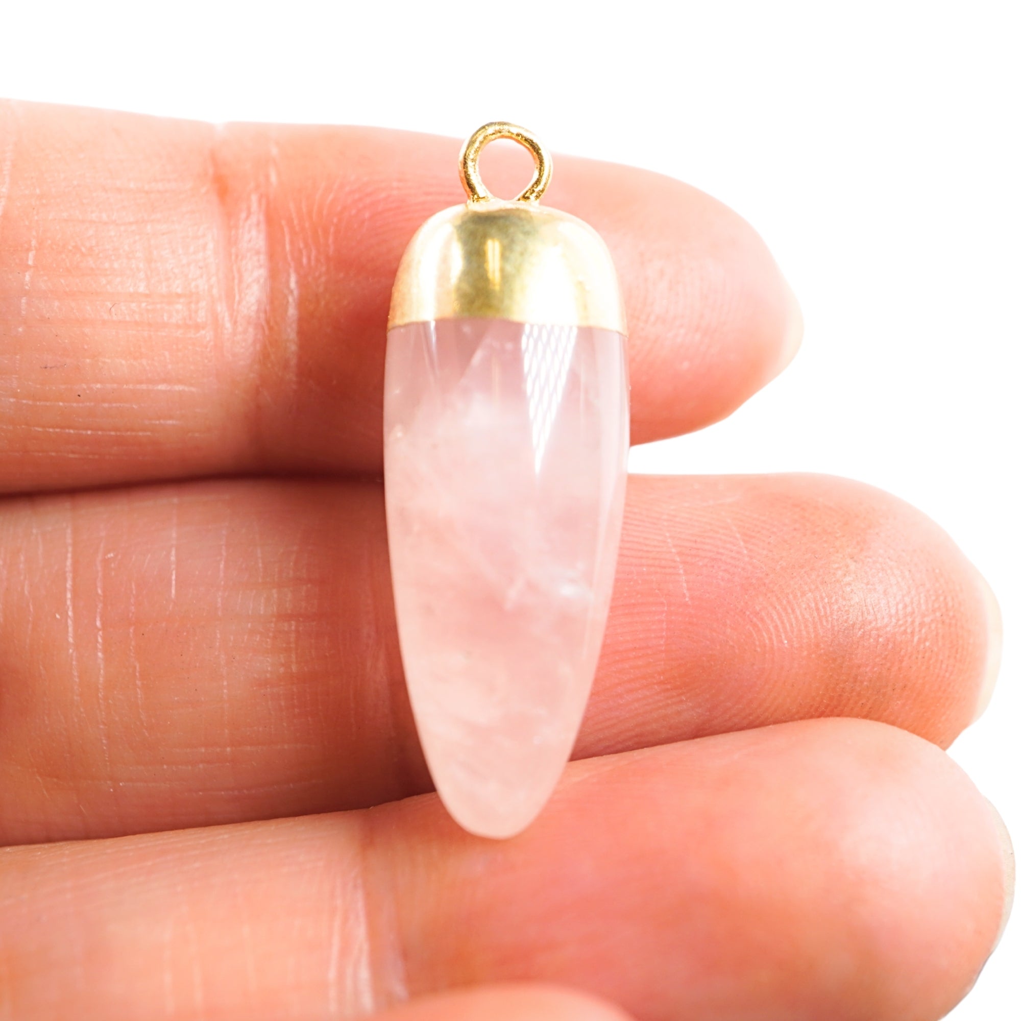 Rose Quartz Small Horn Gemstone Gold Electroplated Charm Pendant For Jewelry Making Supplies