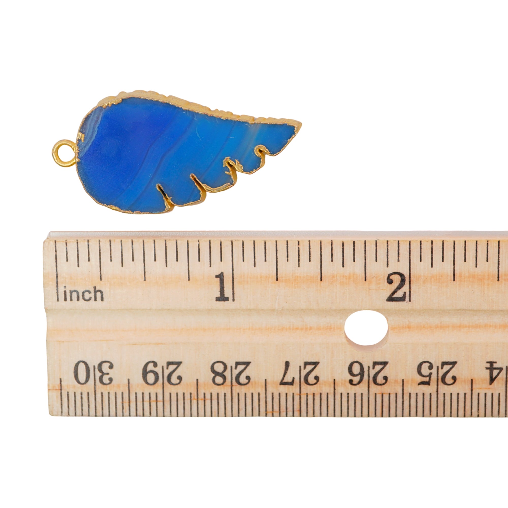 Blue Banded Agate Smooth Angel Wing Gemstone Gold Electroplated Charm Pendant
