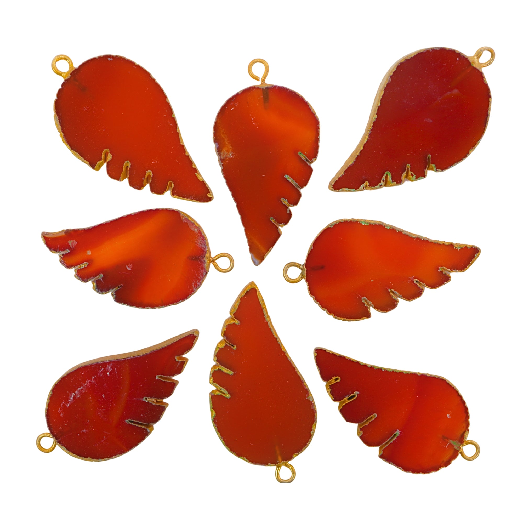 Red Banded Agate Chalcedony Angel Wing Shape Gemstone Gold Electroplated Charm Pendant