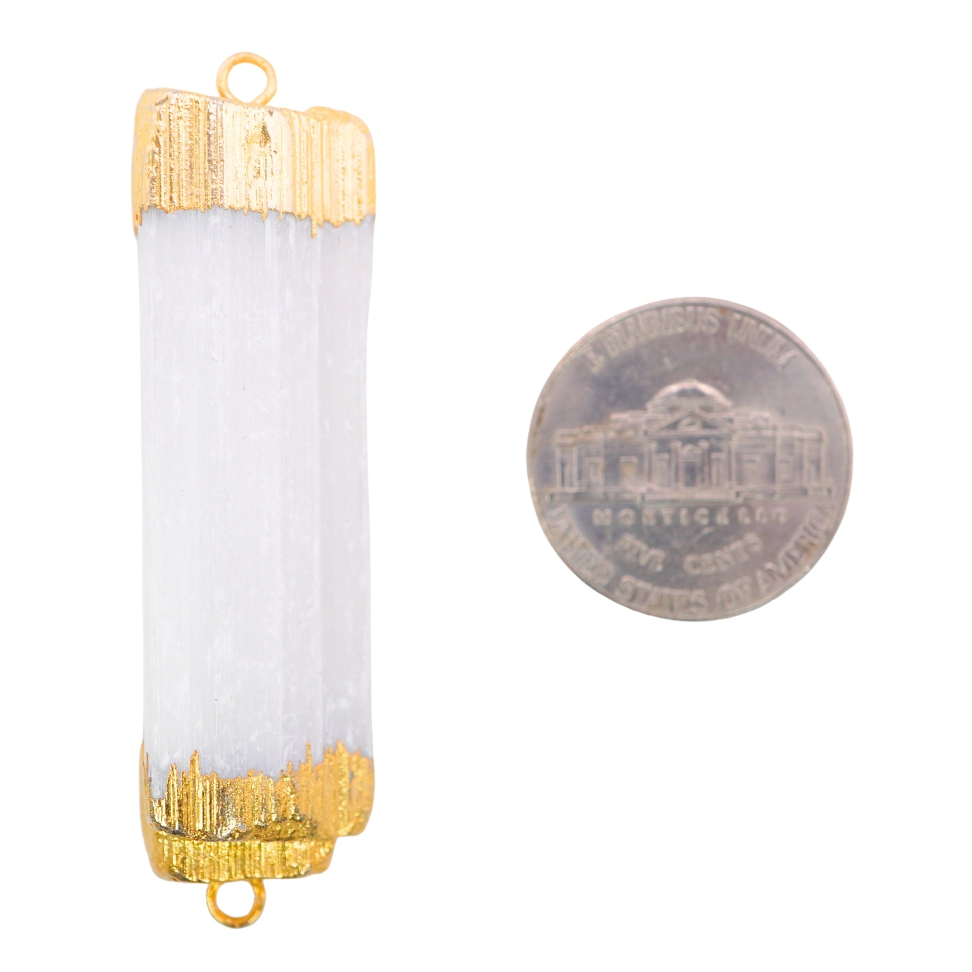 Selenite Raw Chunk Gemstone Gold Electroplated Double Bail Link Connector