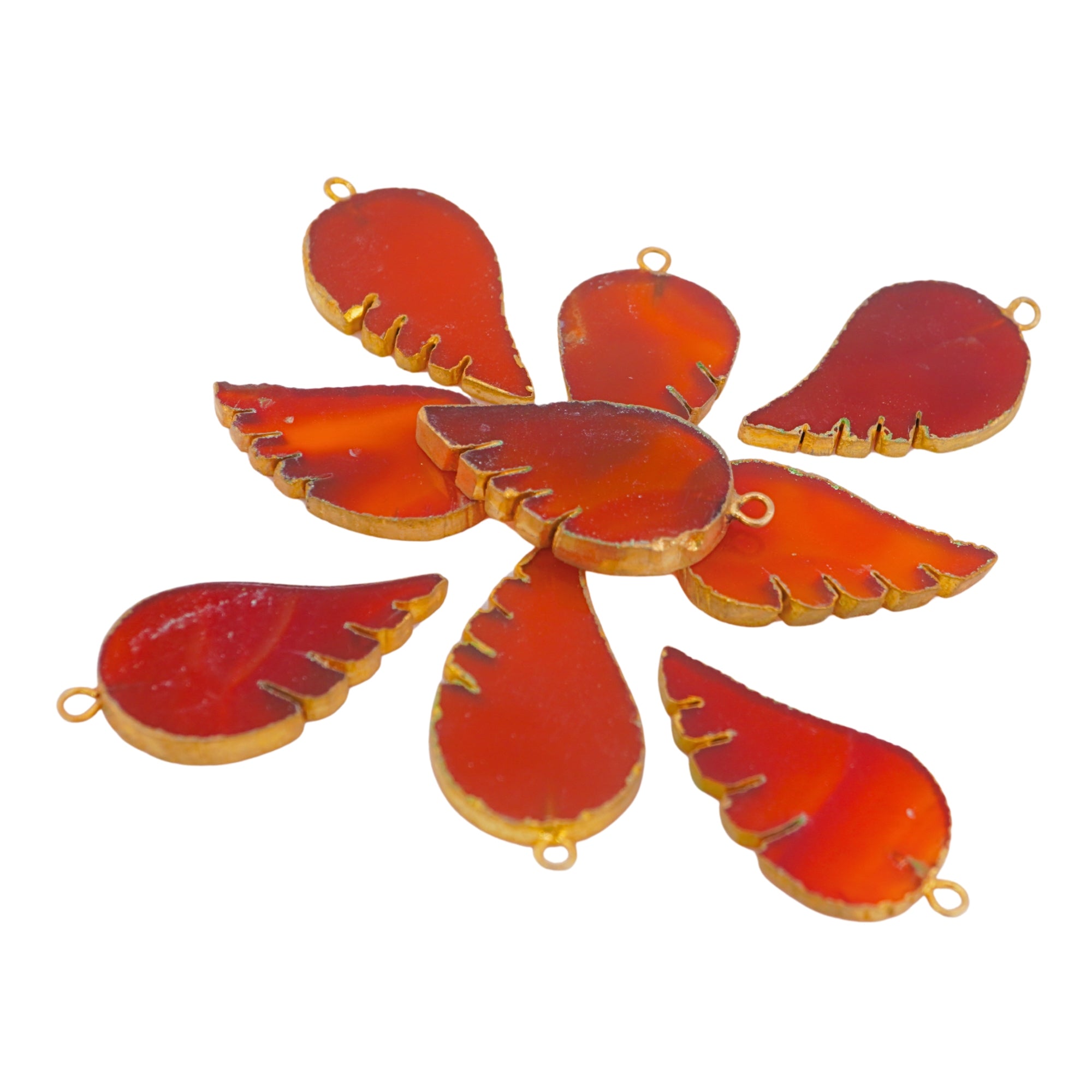 Red Banded Agate Chalcedony Angel Wing Shape Gemstone Gold Electroplated Charm Pendant