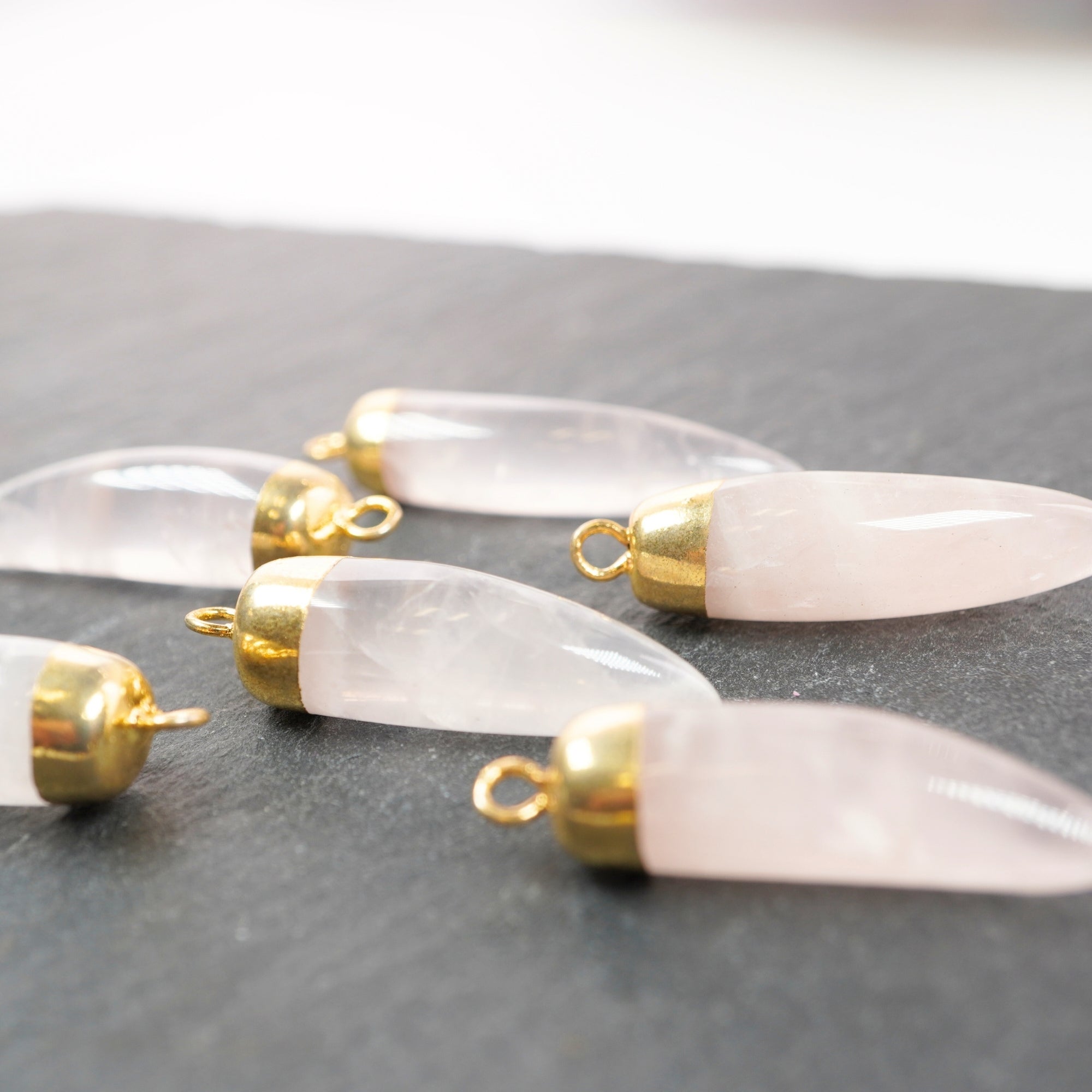 Rose Quartz Small Horn Gemstone Gold Electroplated Charm Pendant For Jewelry Making Supplies
