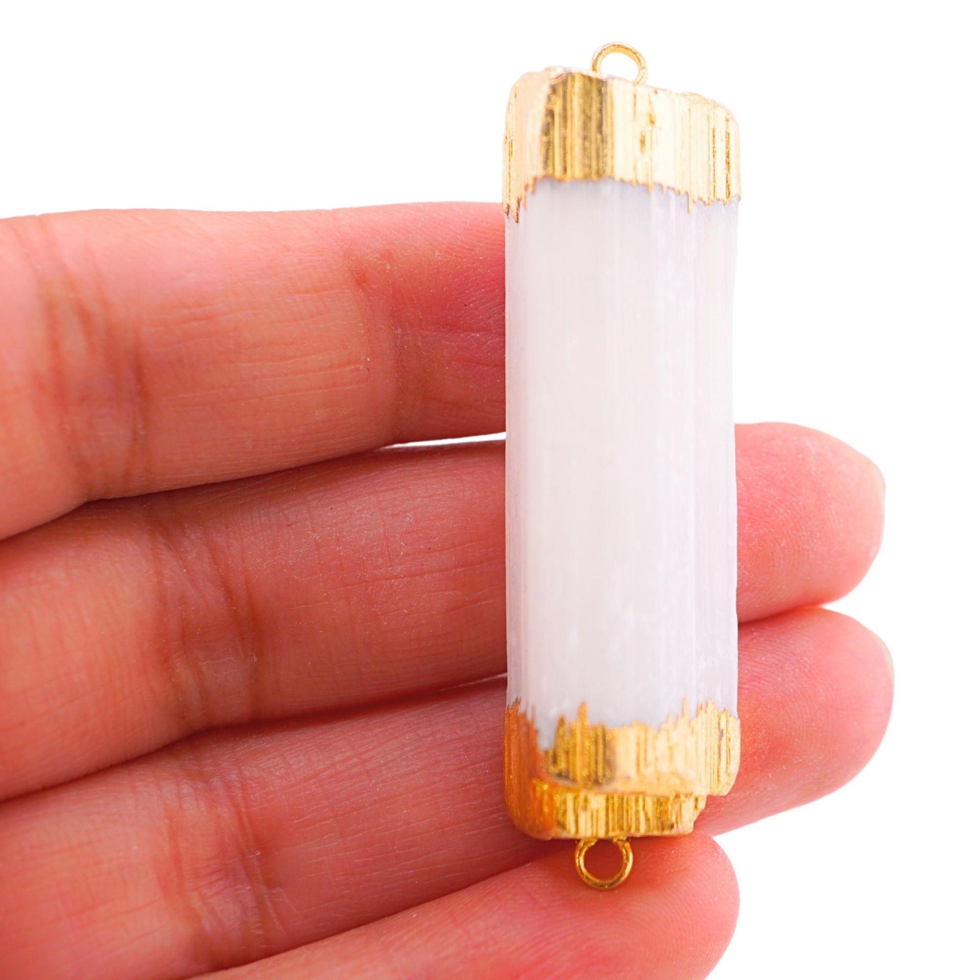 Selenite Raw Chunk Gemstone Gold Electroplated Double Bail Link Connector