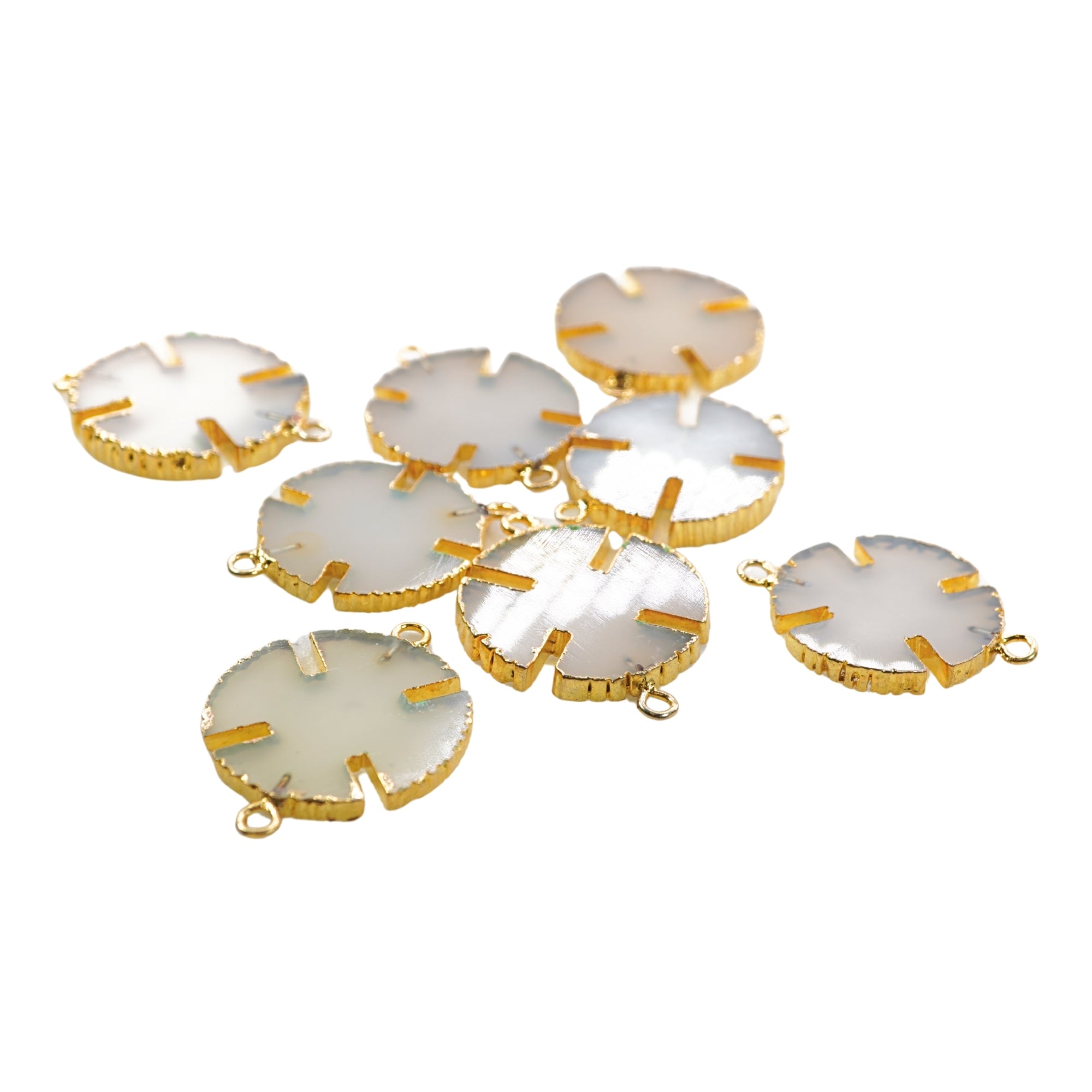 White Agate Aventurine Viking Cross Gemstone Gold Electroplated Charm Pendant