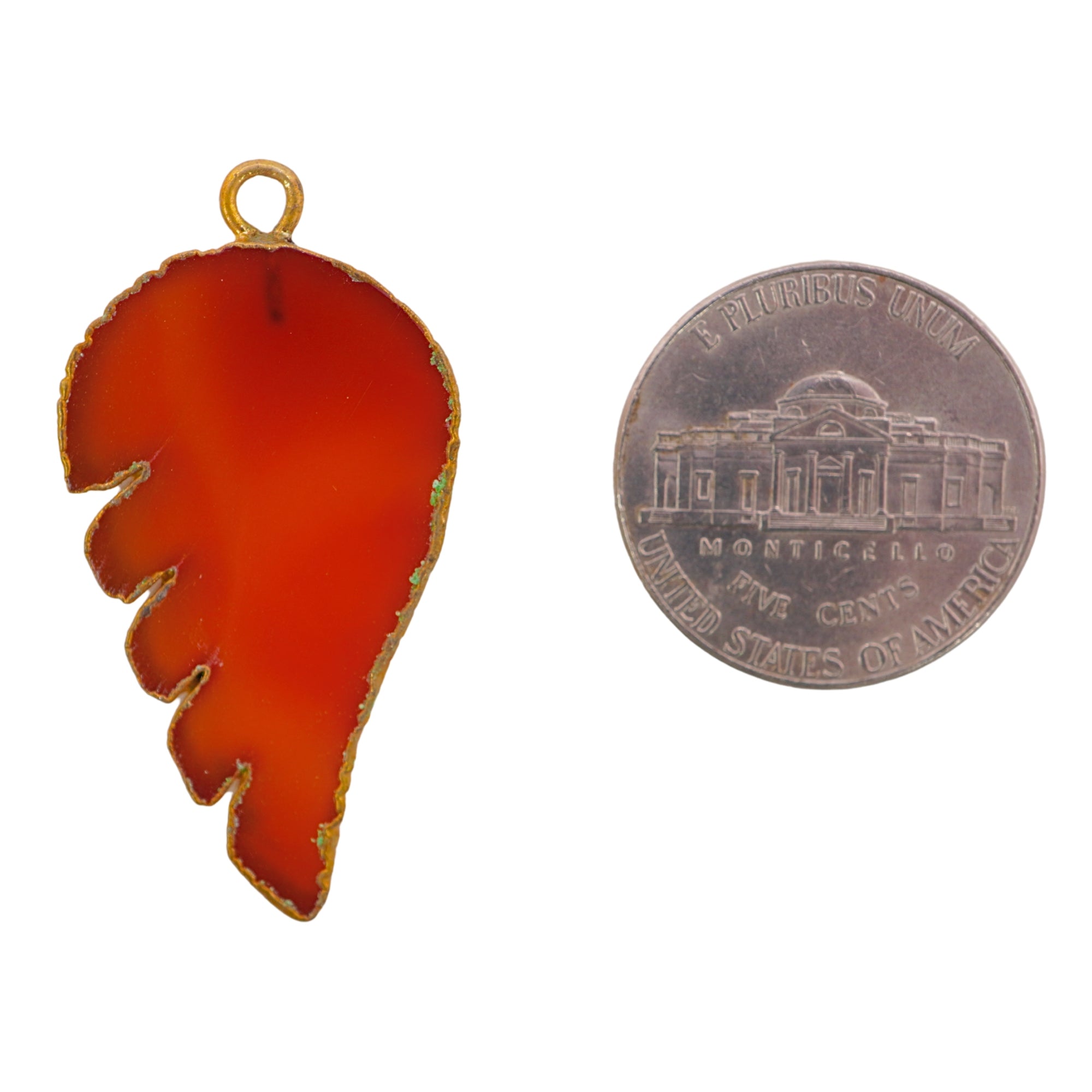 Red Banded Agate Chalcedony Angel Wing Shape Gemstone Gold Electroplated Charm Pendant