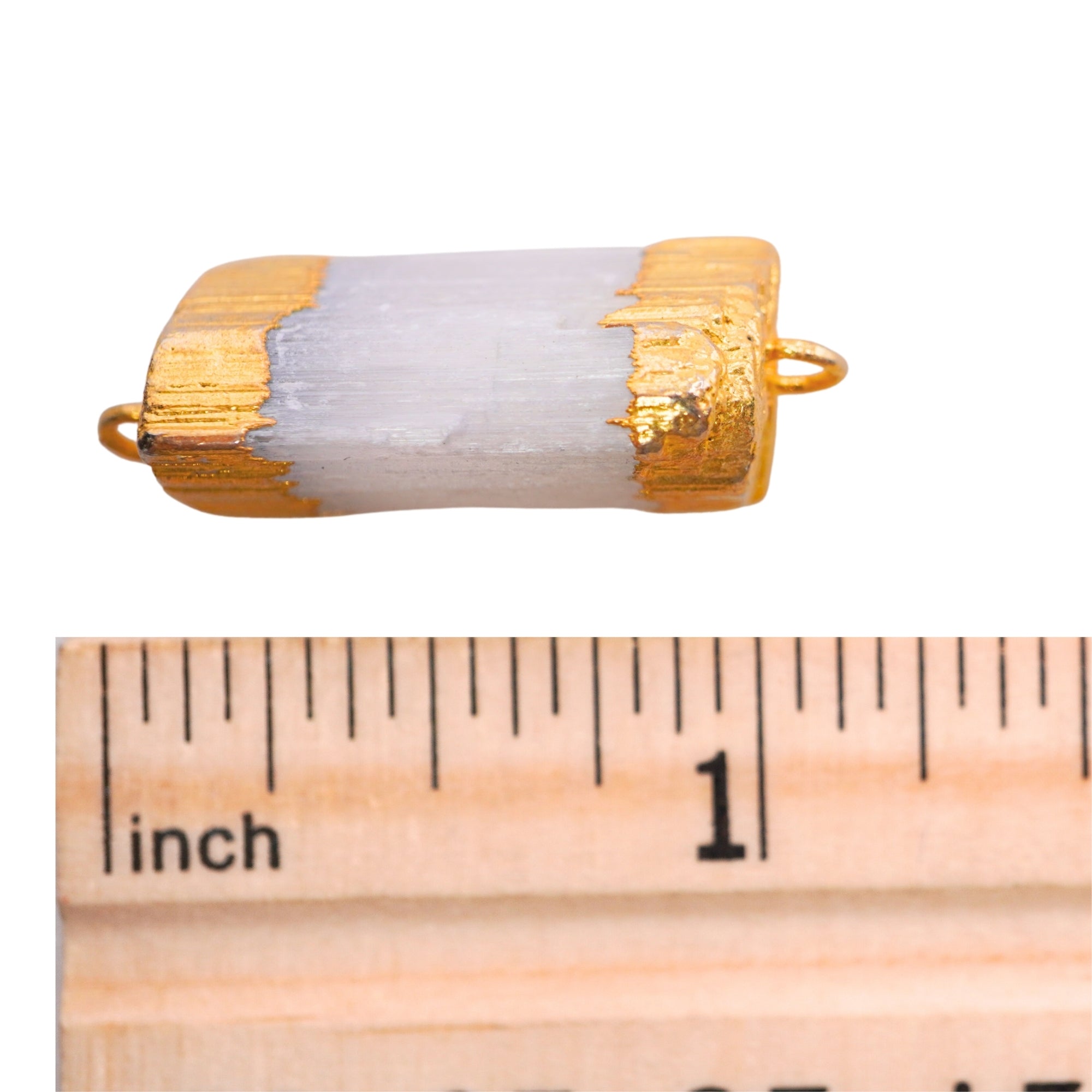 Selenite Raw Chunk Gemstone Gold Electroplated Double Bail Link Connector