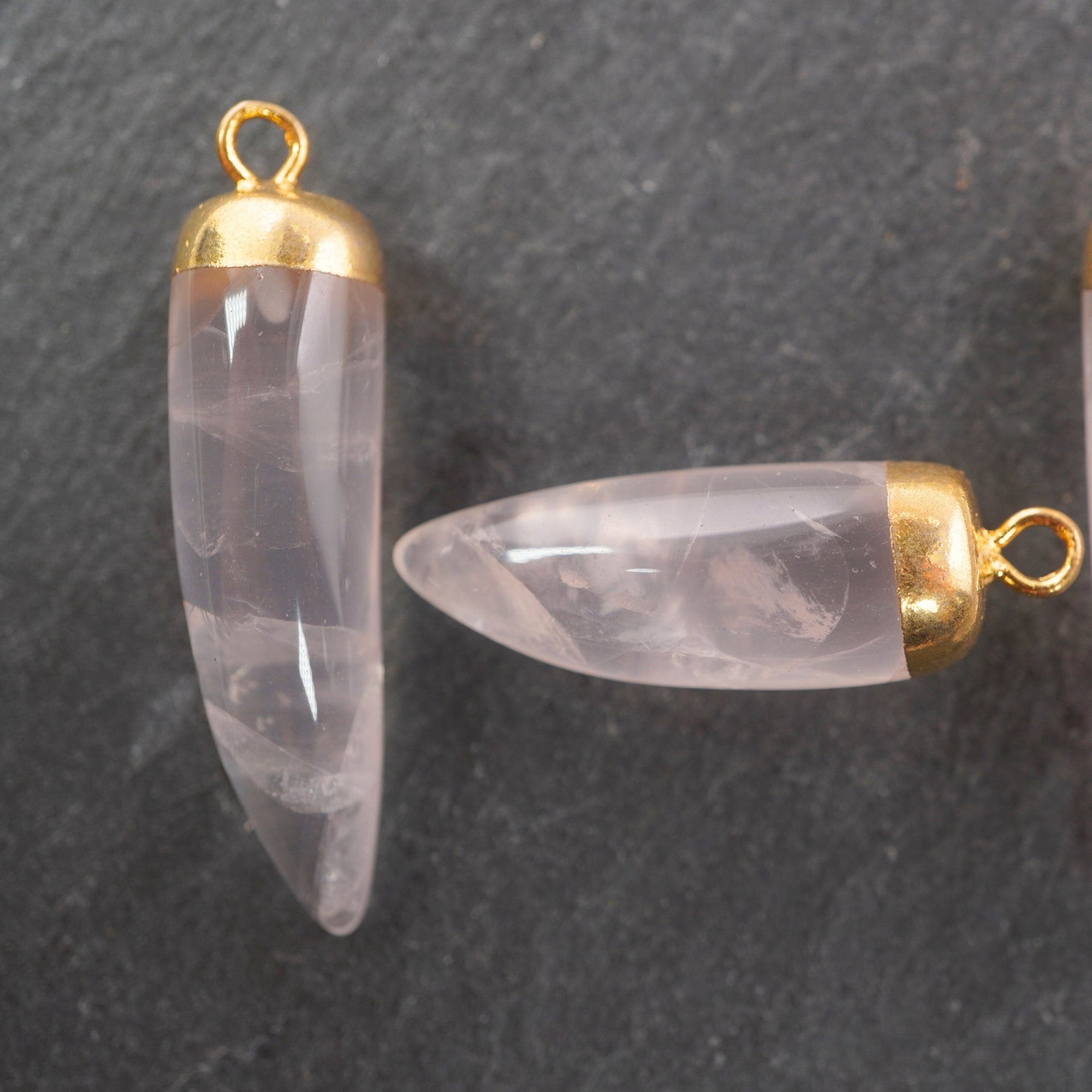 Rose Quartz Small Horn Gemstone Gold Electroplated Charm Pendant For Jewelry Making Supplies