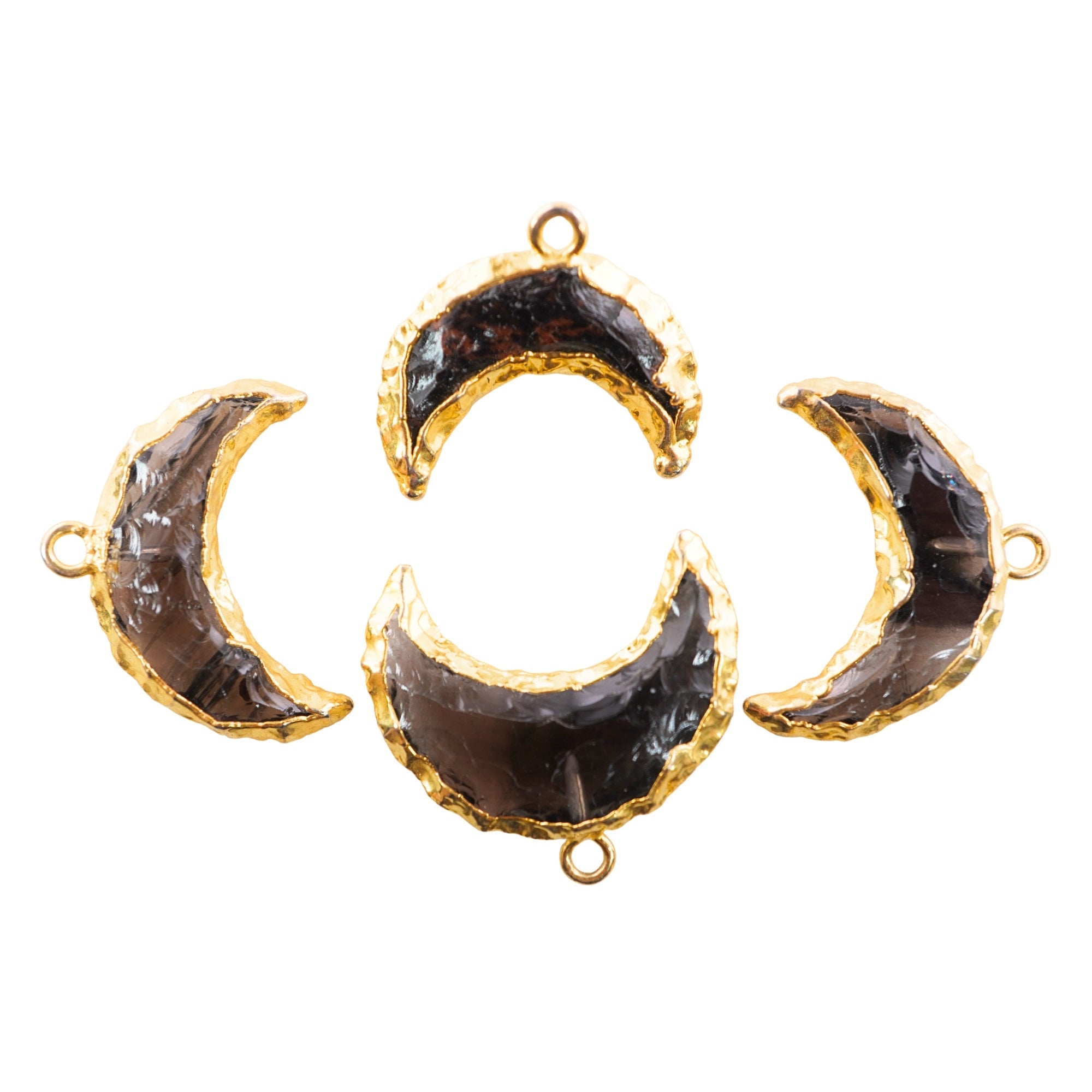 Smoky Obsidian Small Crescent Moon Shape Gemstone Gold Electroplated Charm Pendant