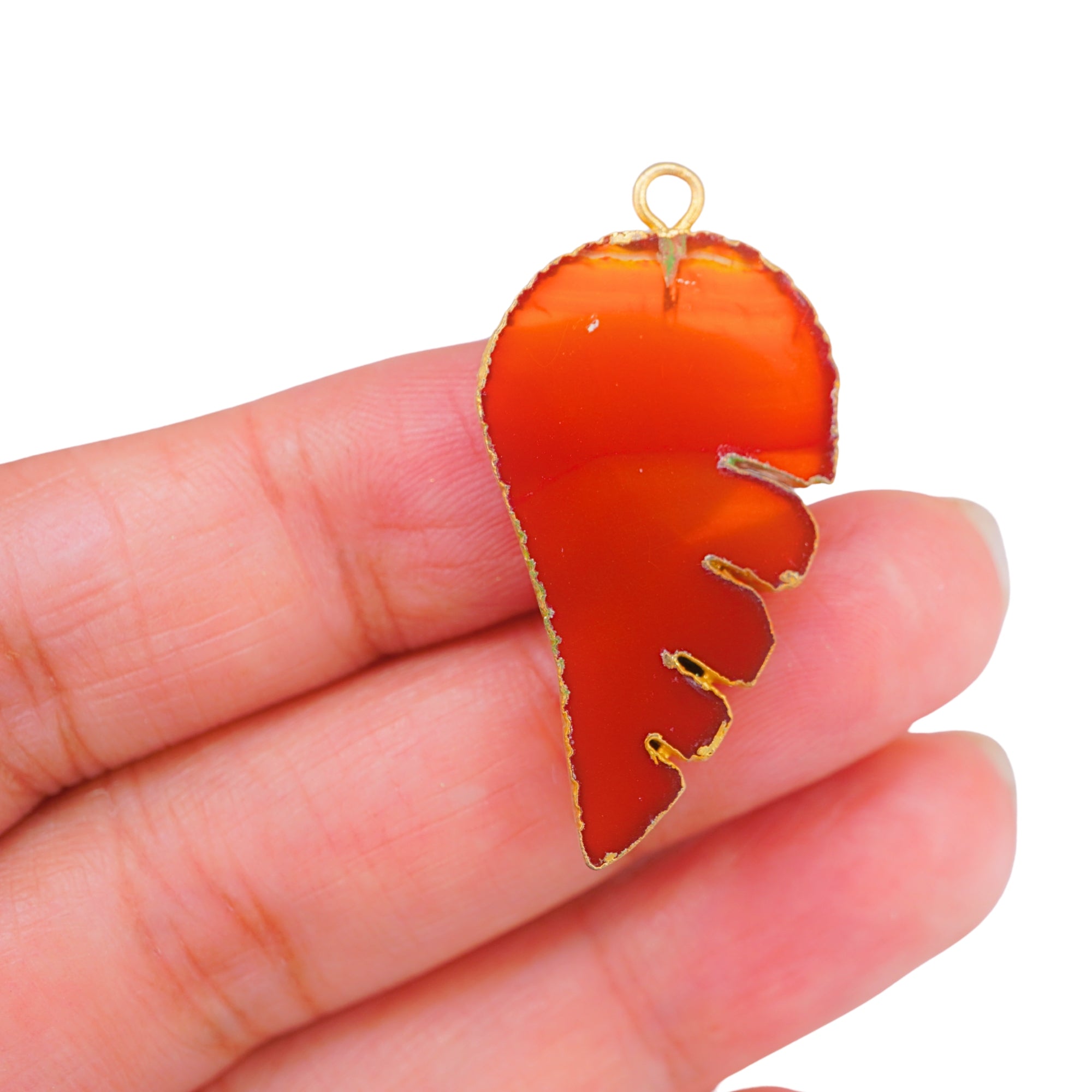 Red Banded Agate Chalcedony Angel Wing Shape Gemstone Gold Electroplated Charm Pendant