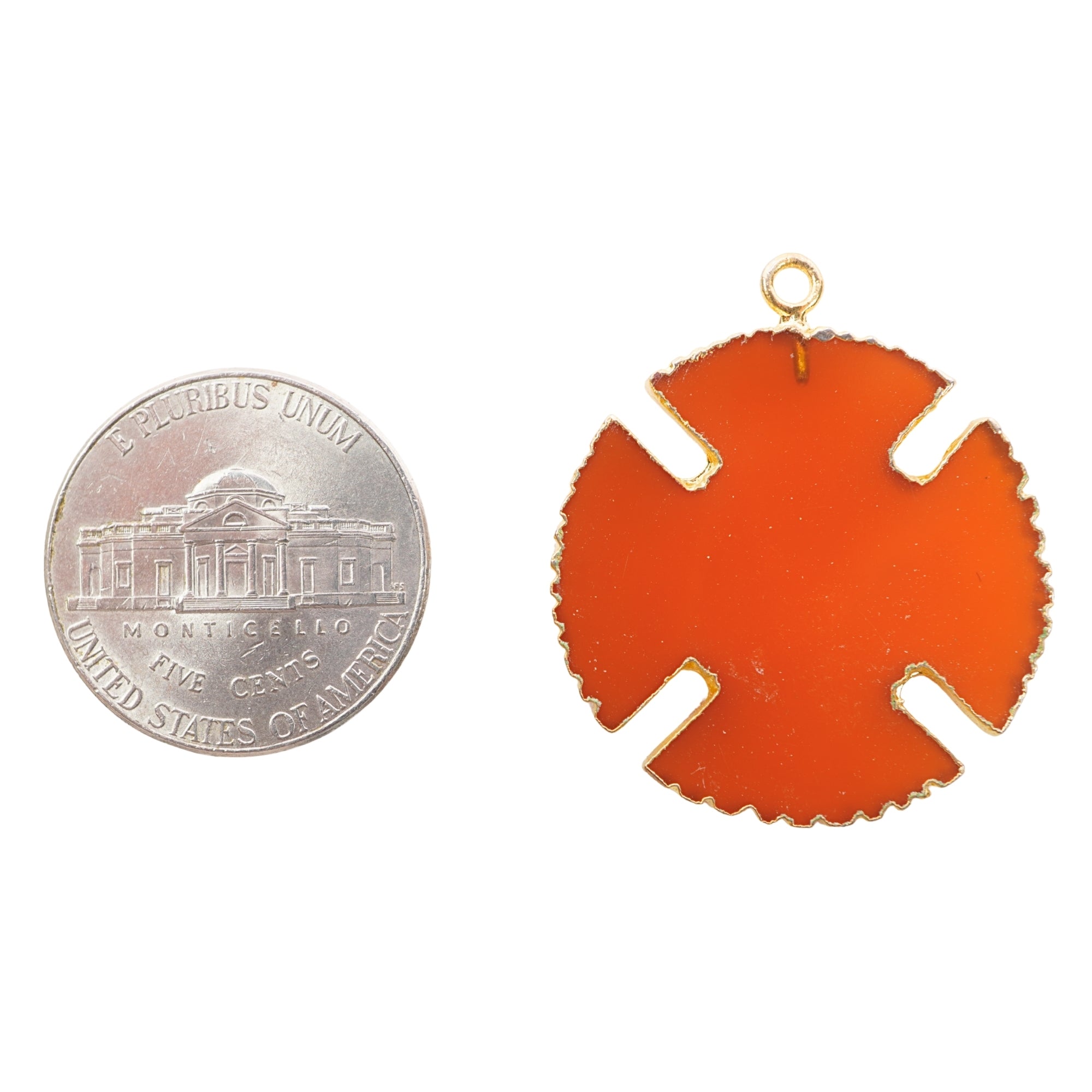 Red Chalcedony Viking Cross Shape Gemstone Gold Electroplated Charm Pendant