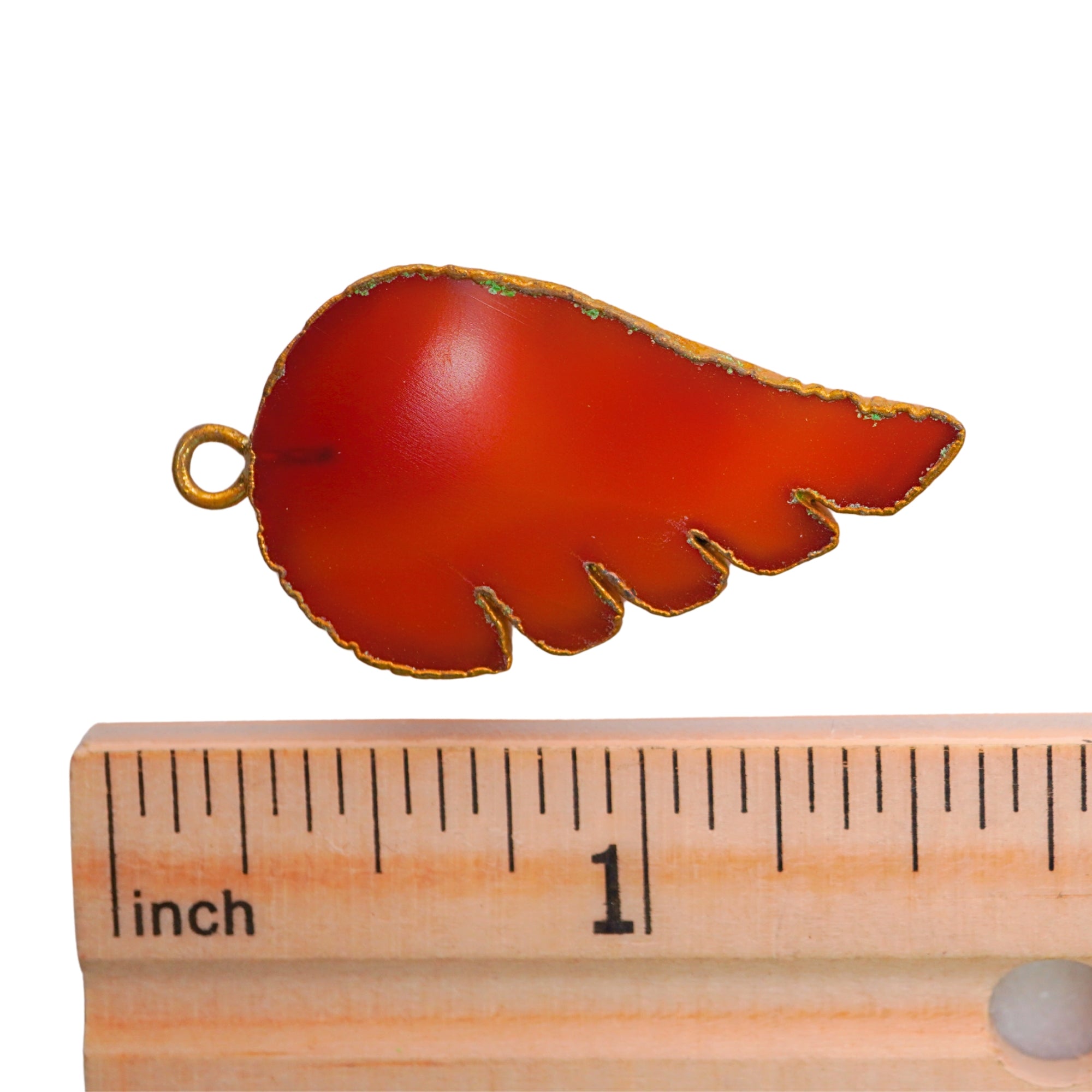 Red Banded Agate Chalcedony Angel Wing Shape Gemstone Gold Electroplated Charm Pendant