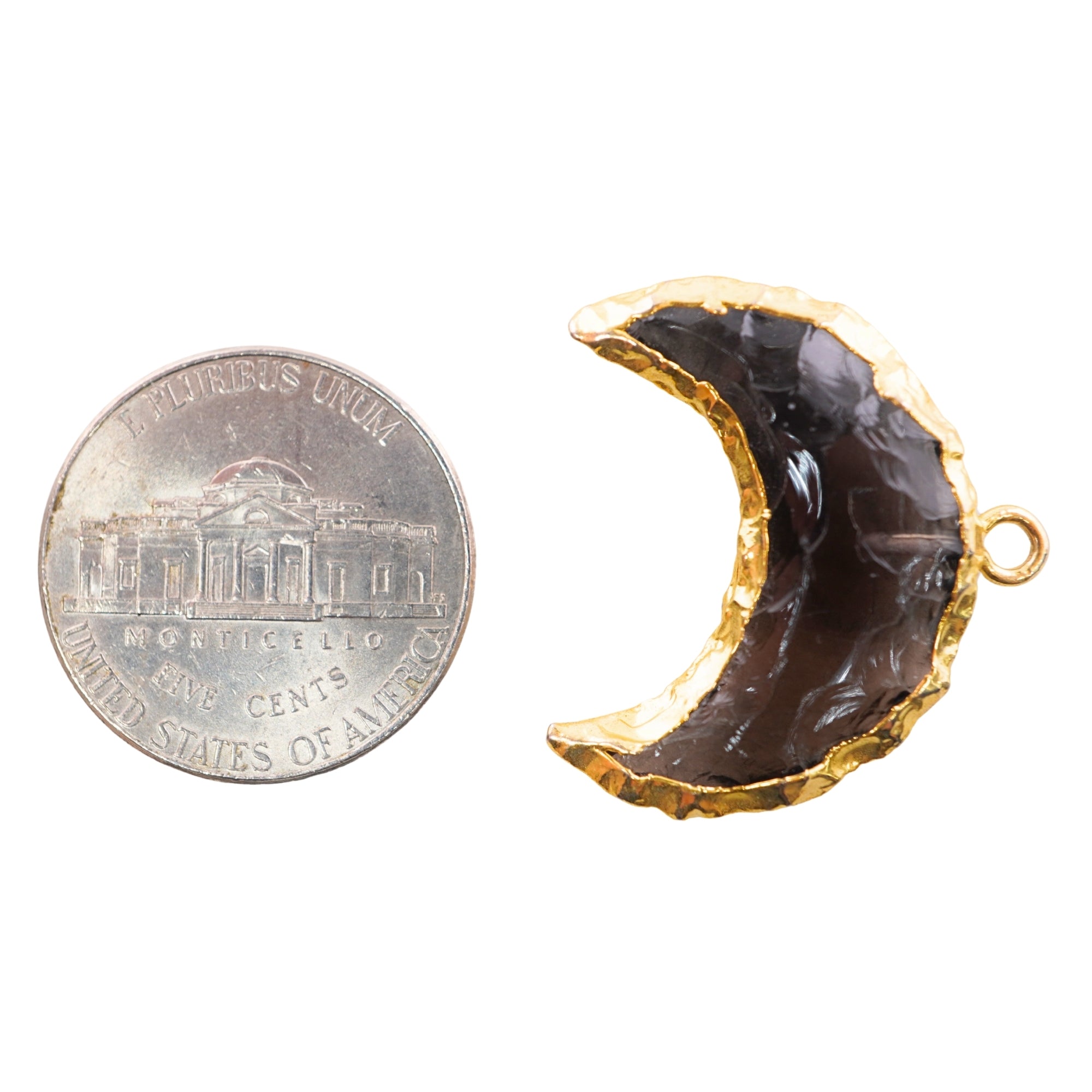 Smoky Obsidian Small Crescent Moon Shape Gemstone Gold Electroplated Charm Pendant