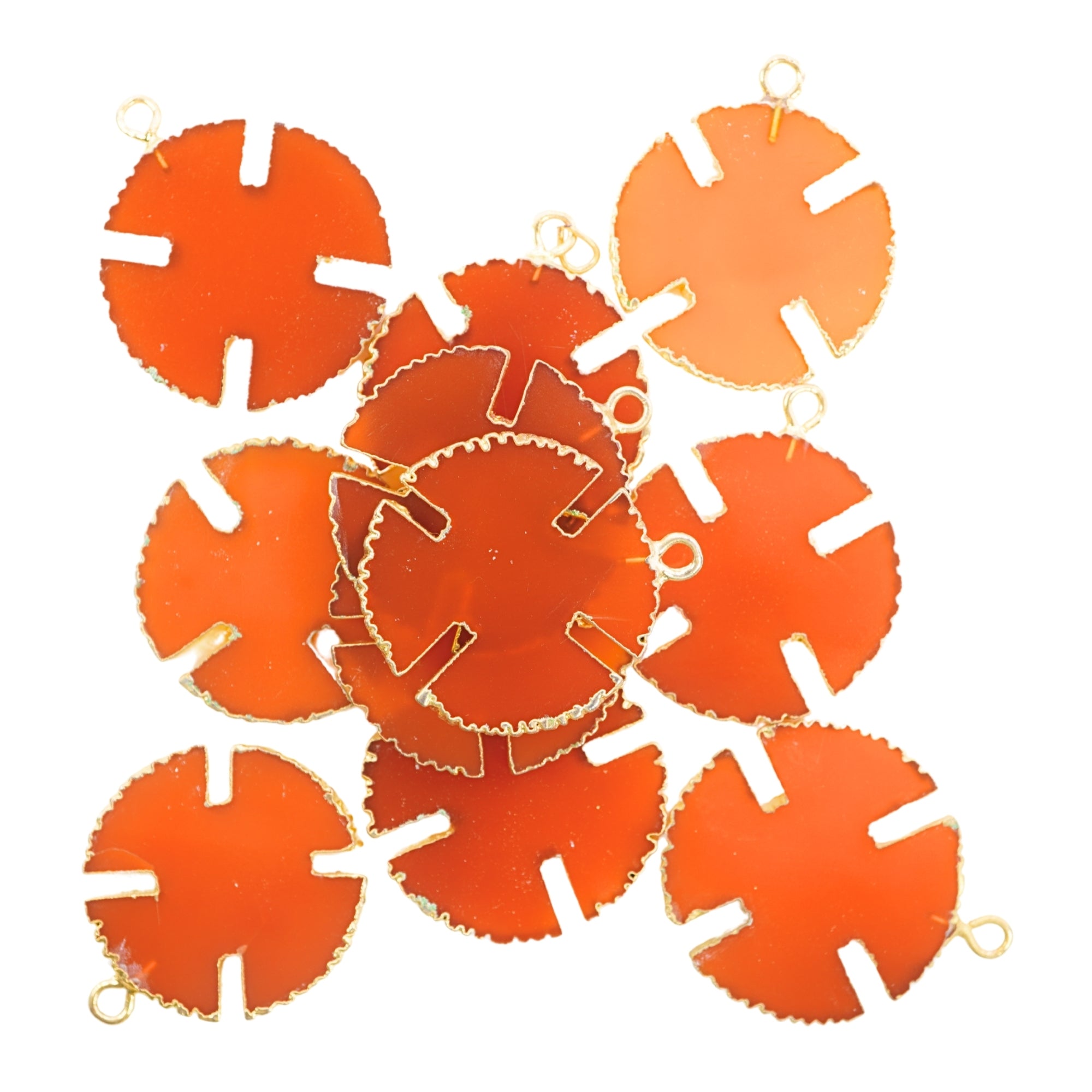 Red Chalcedony Viking Cross Shape Gemstone Gold Electroplated Charm Pendant