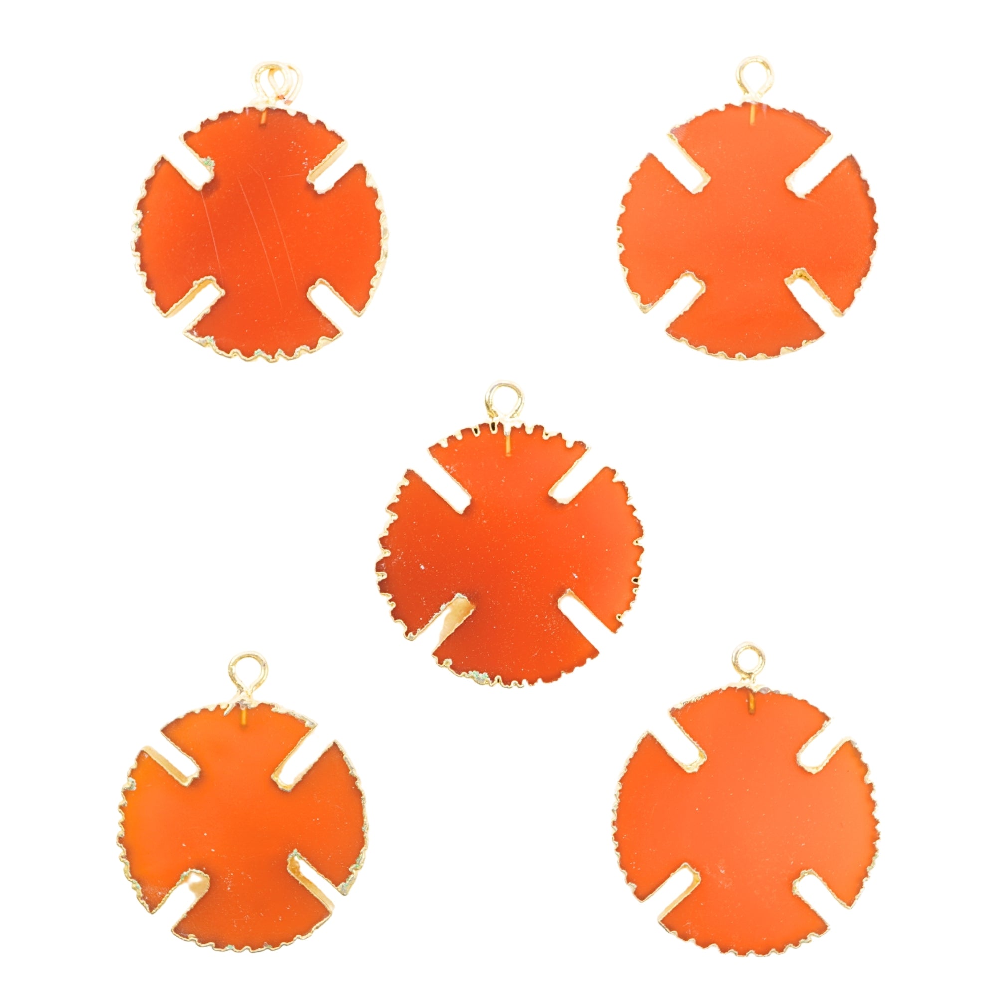 Red Chalcedony Viking Cross Shape Gemstone Gold Electroplated Charm Pendant