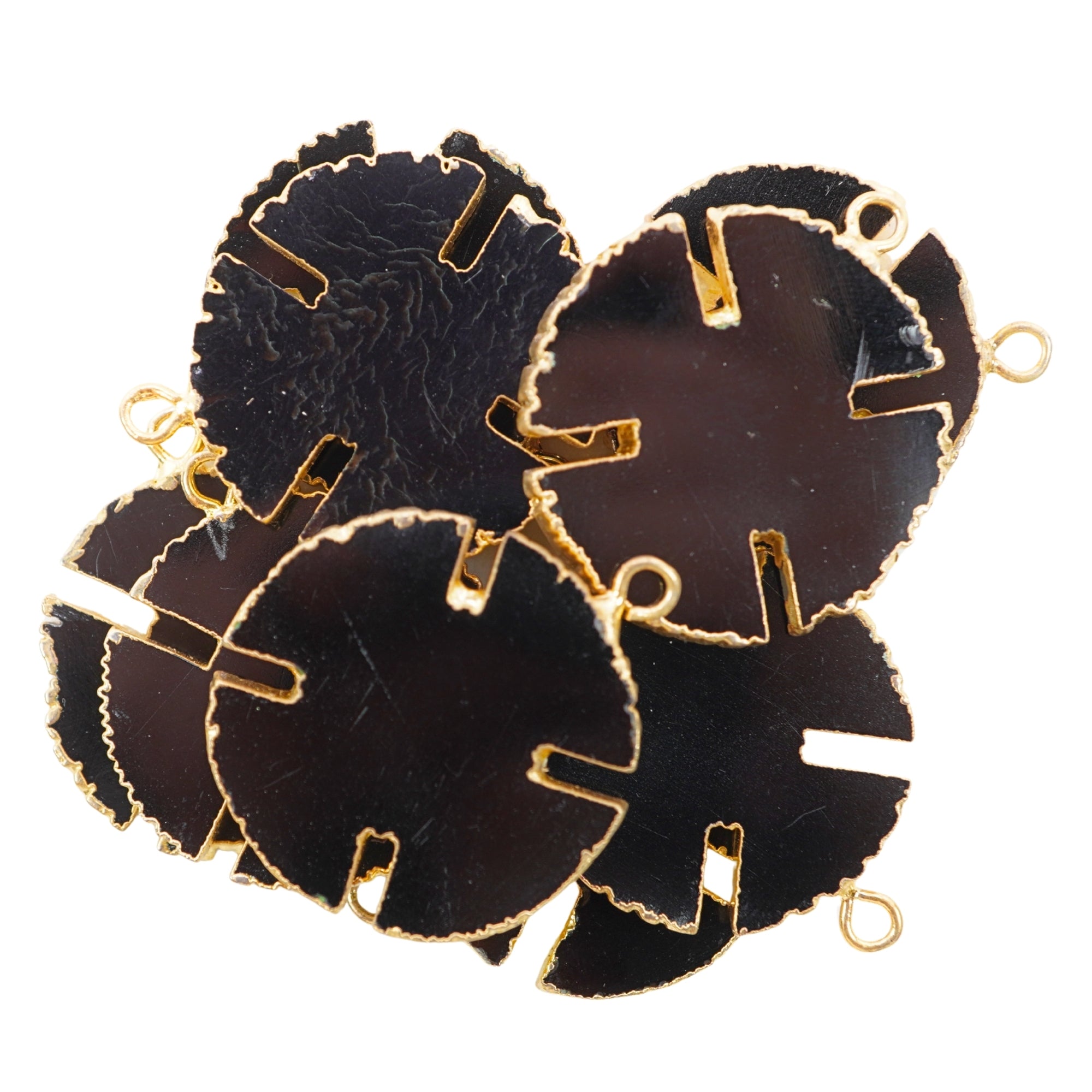 Black Onyx Smooth Viking Cross Shape Gemstone Gold Electroplated Charm Pendant