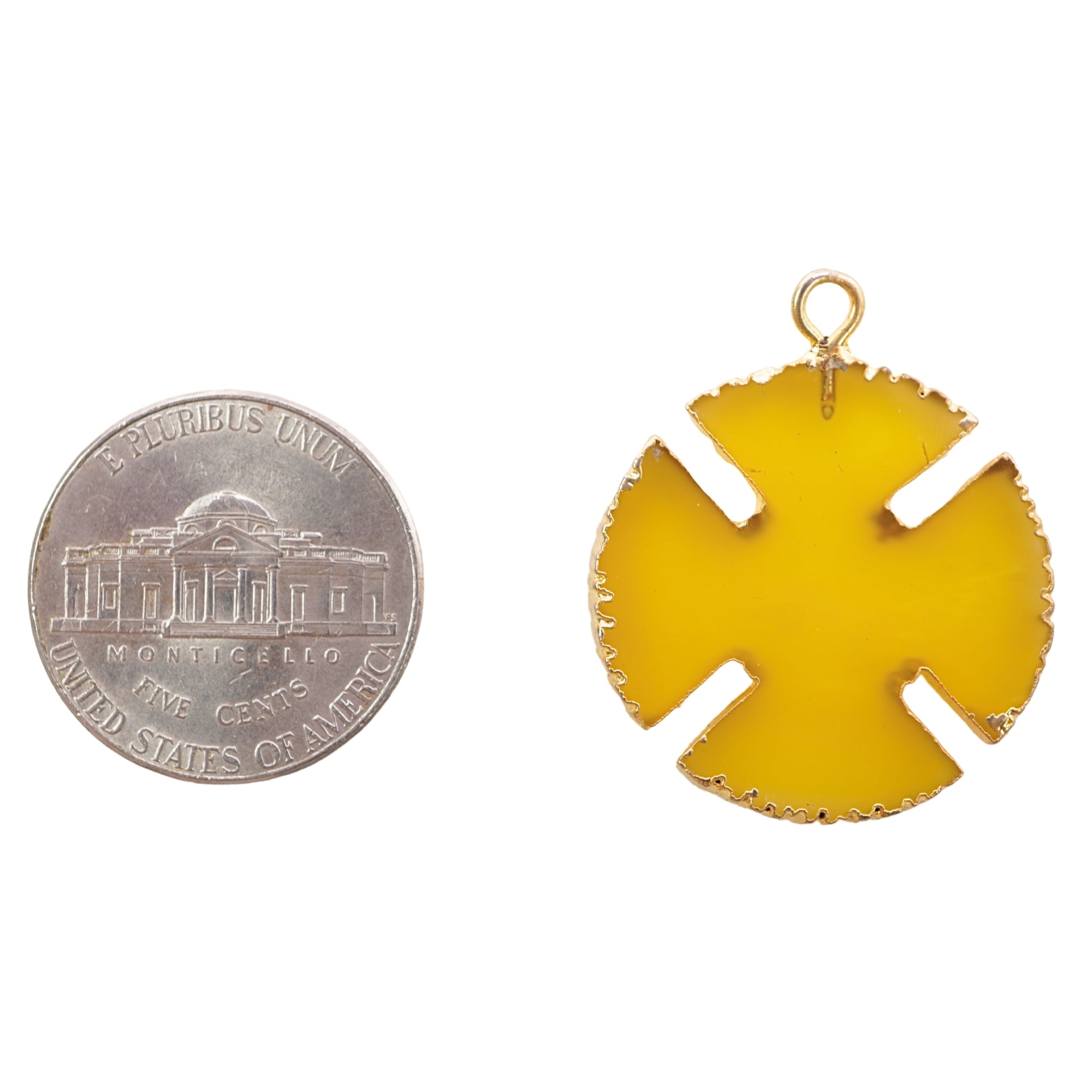 Yellow Chalcedony Viking Cross Gemstone Gold Electroplated Charm Pendant
