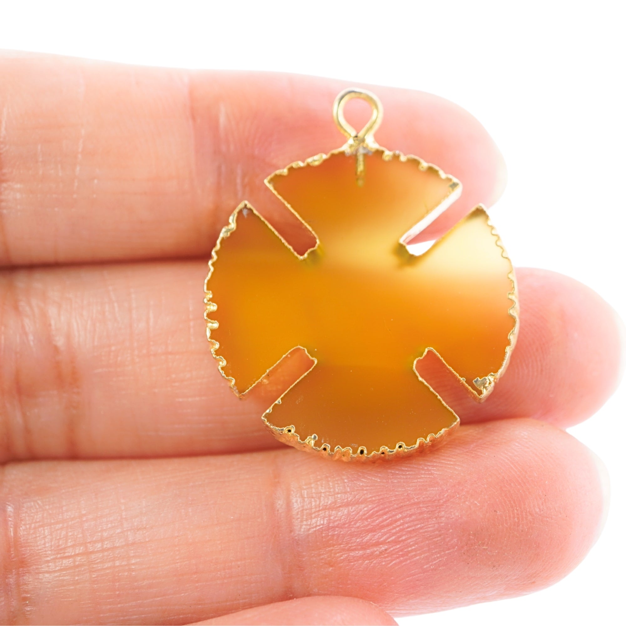 Yellow Chalcedony Viking Cross Gemstone Gold Electroplated Charm Pendant