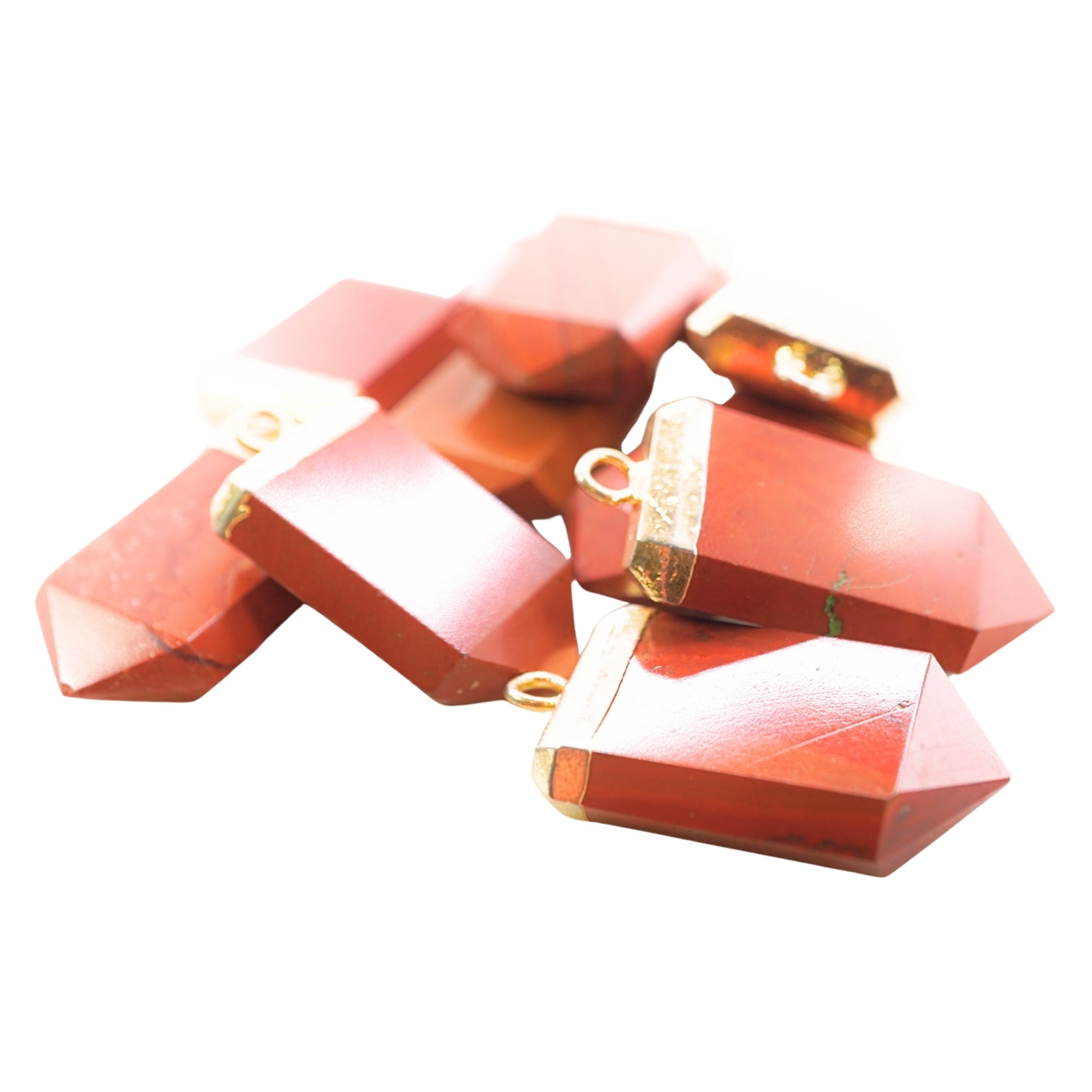 Red Jasper Small Flat Pencil Shape Gold Electroplated Charm Pendant