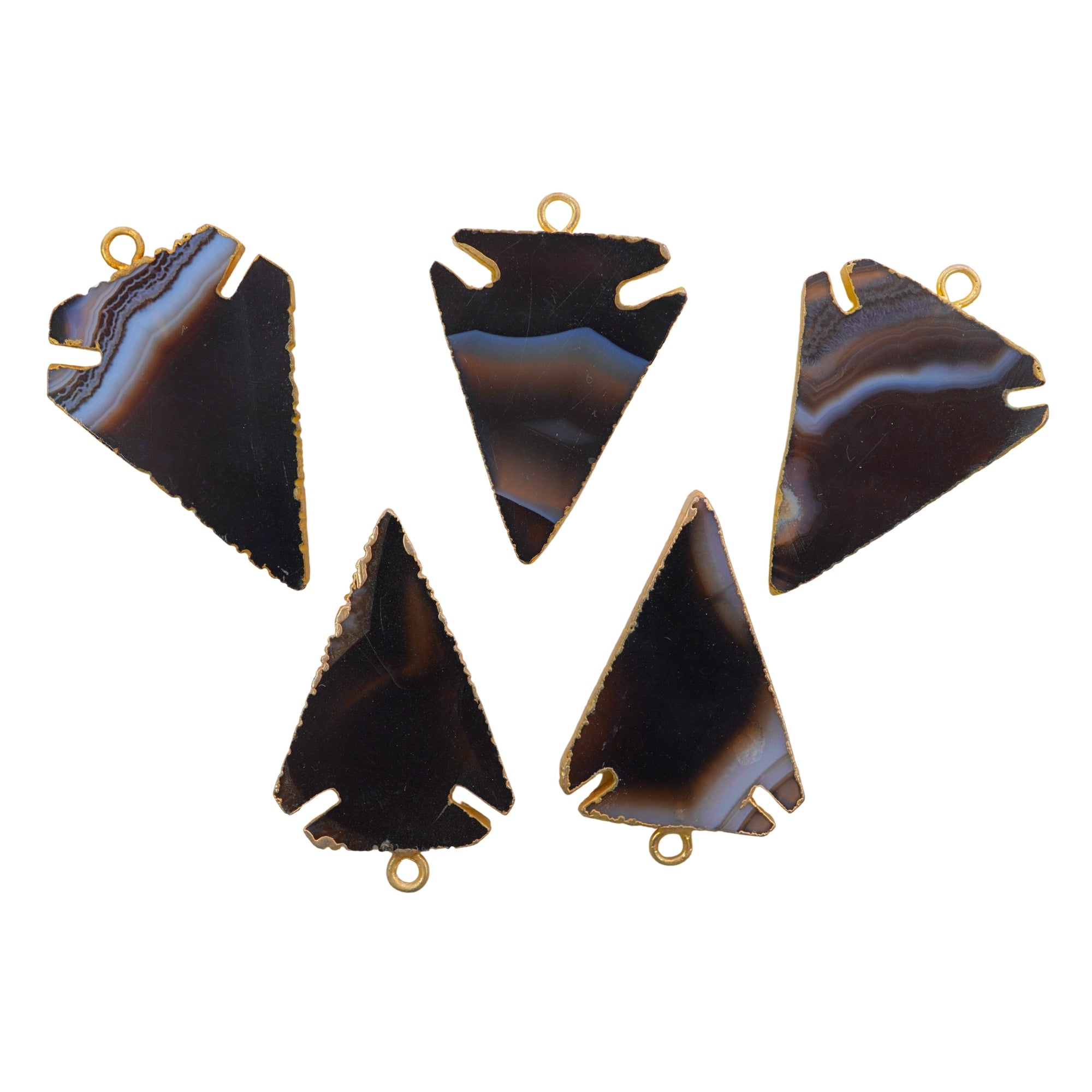 Black Banded Agate Chalcedony Arrowhead Gold Electroplated Pendant Charm