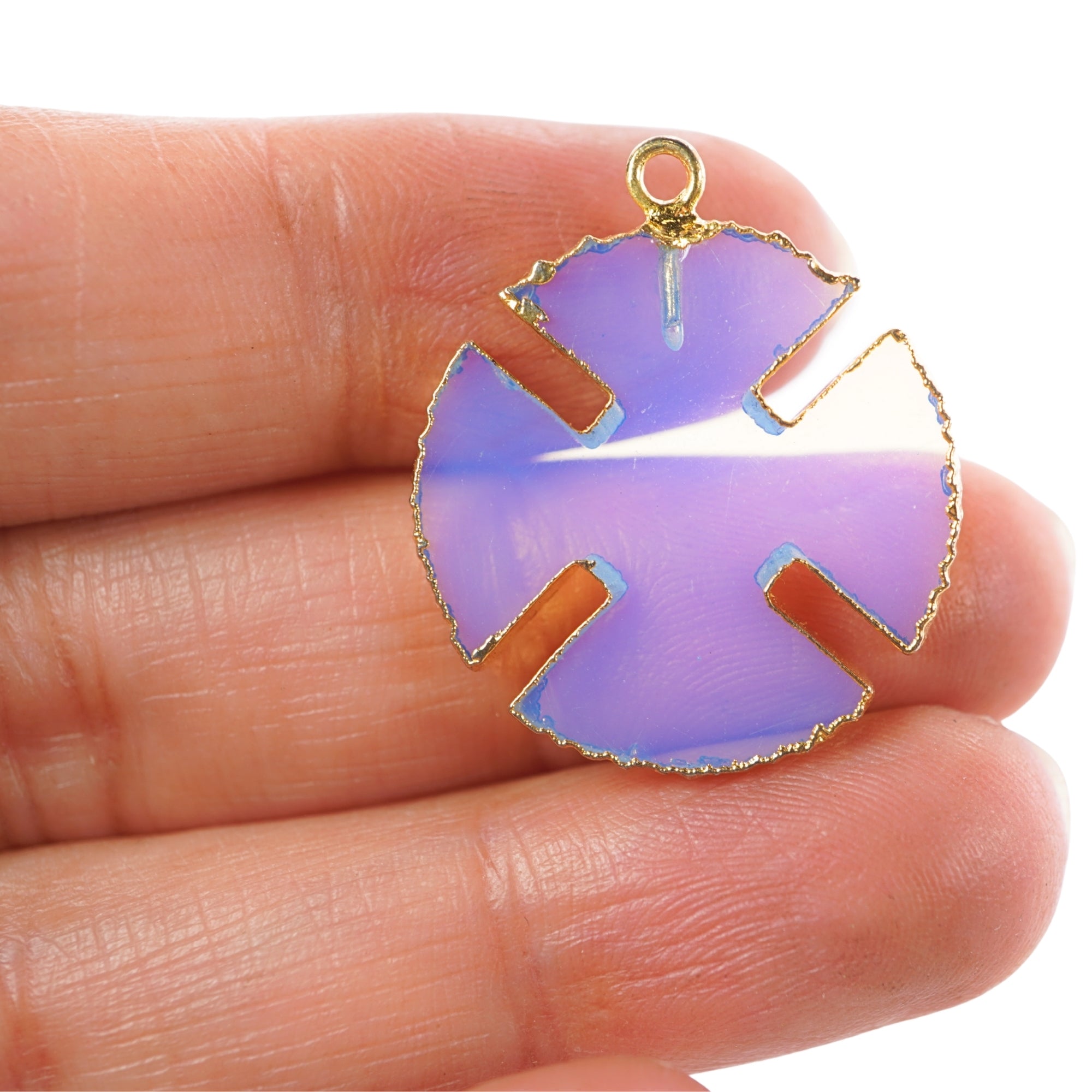 Opalite Smooth Viking Cross Shape Gemstone Gold Electroplated Charm Pendant