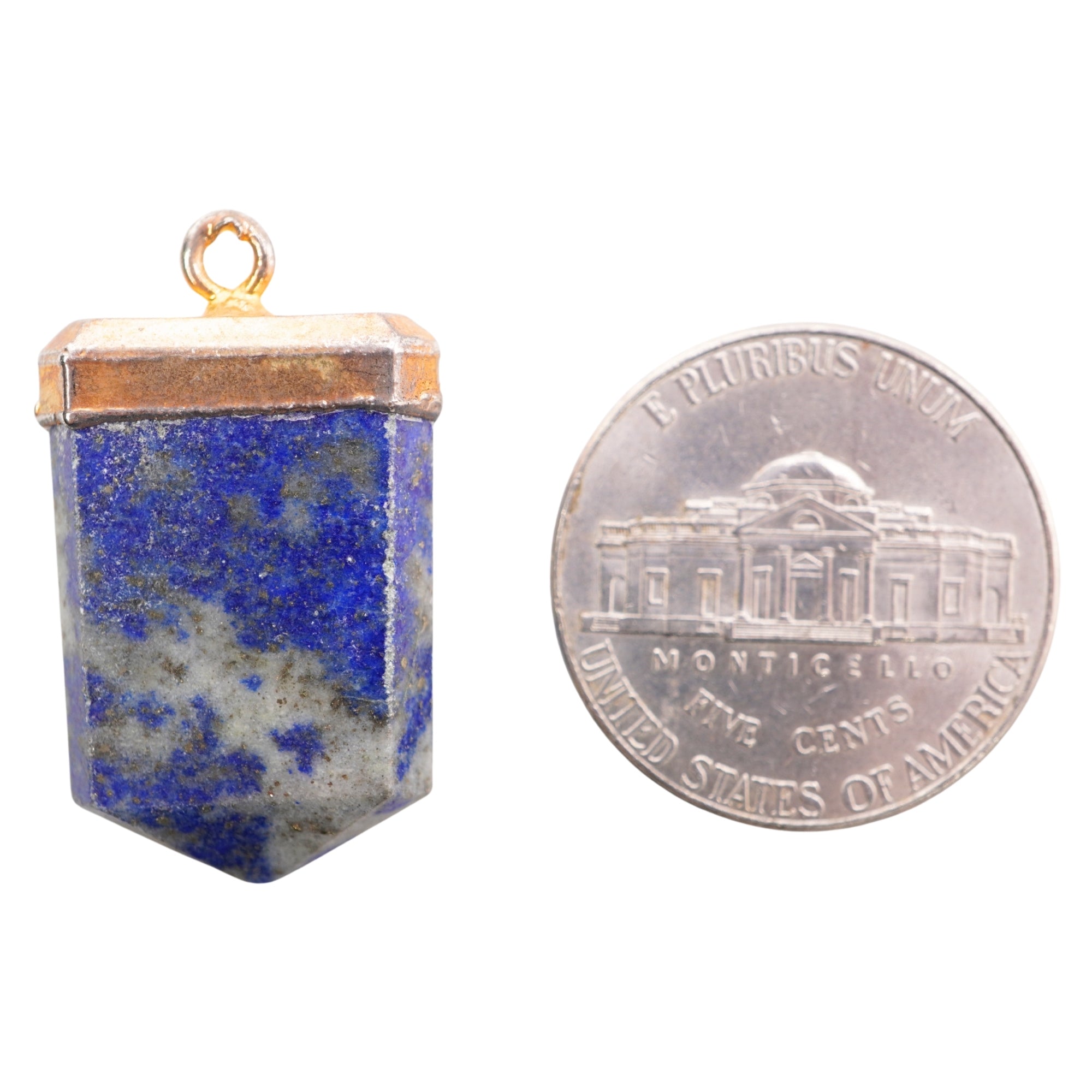 Lapis Lazuli Flat Point Pencil Shape Gold Electroplated Charm Pendant