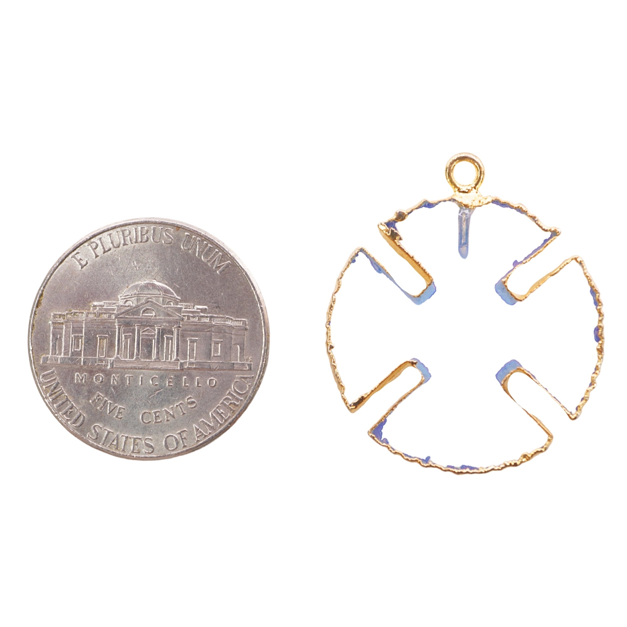 Opalite Smooth Viking Cross Shape Gemstone Gold Electroplated Charm Pendant