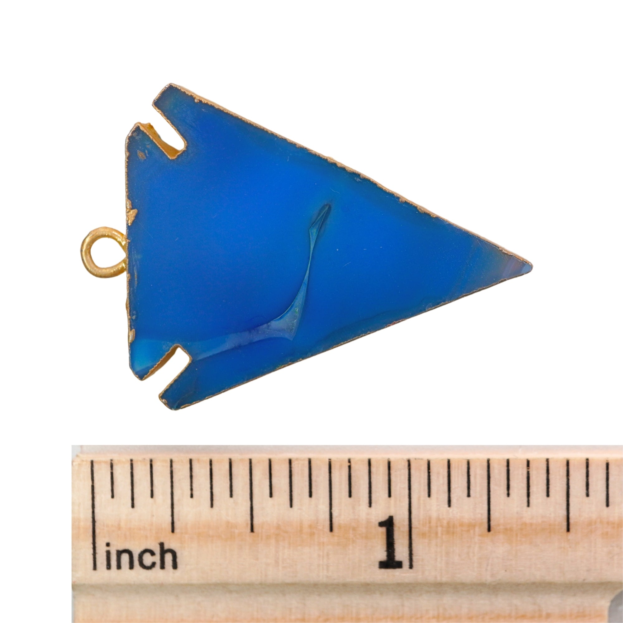 Blue Banded Agate Chalcedony Arrowhead Gemstone Gold Electroplated Charm Pendant