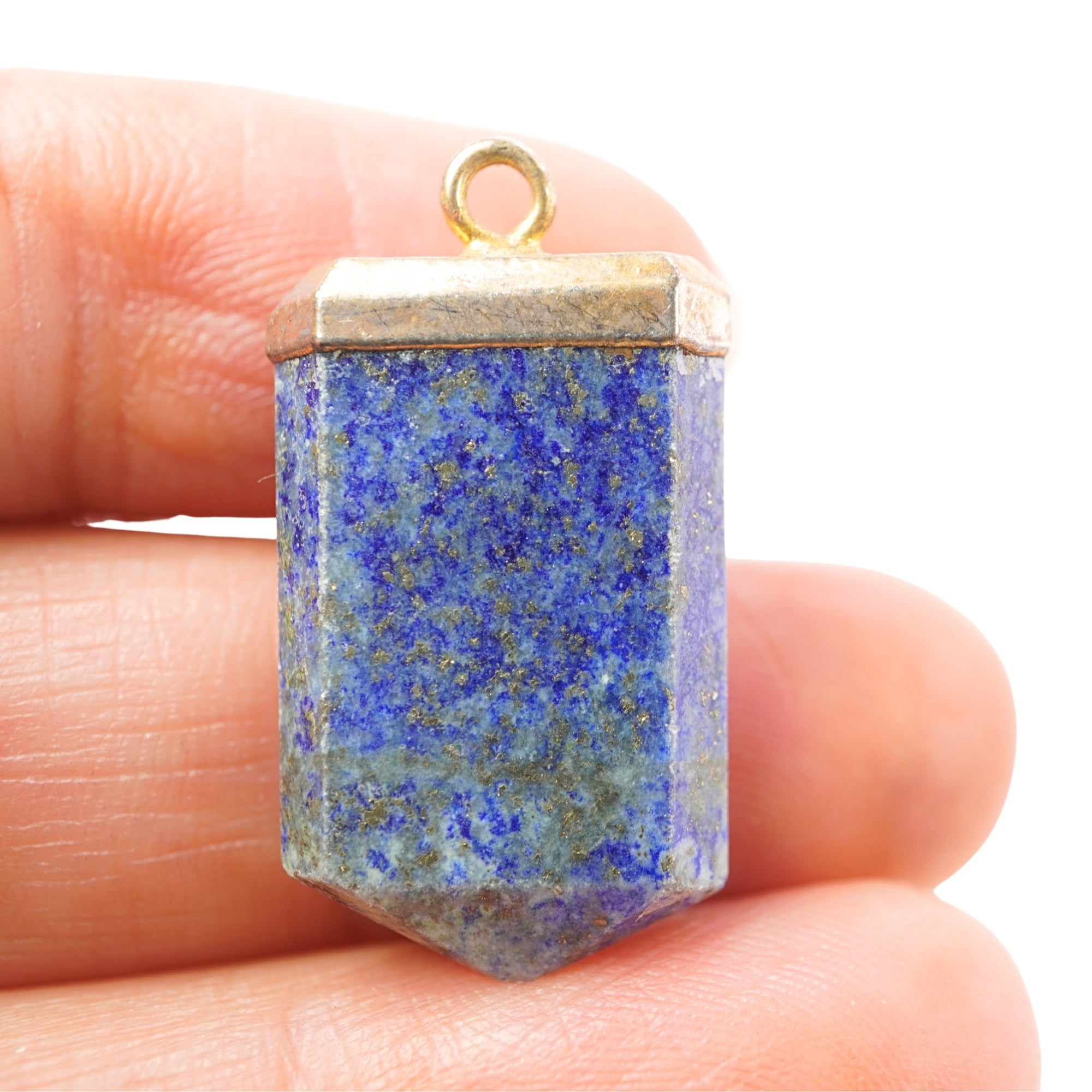 Lapis Lazuli Flat Point Pencil Shape Gold Electroplated Charm Pendant