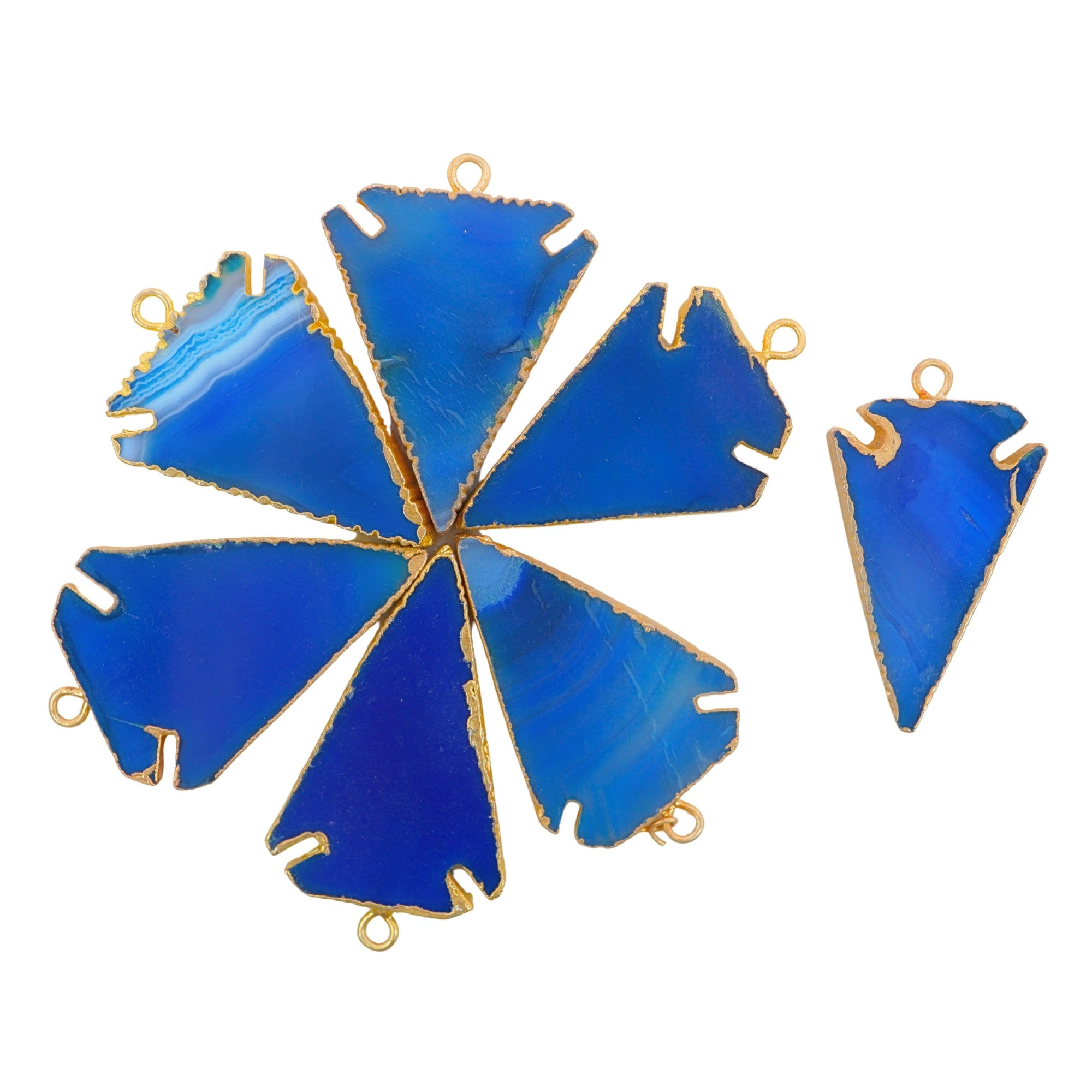 Blue Banded Agate Chalcedony Arrowhead Gemstone Gold Electroplated Charm Pendant