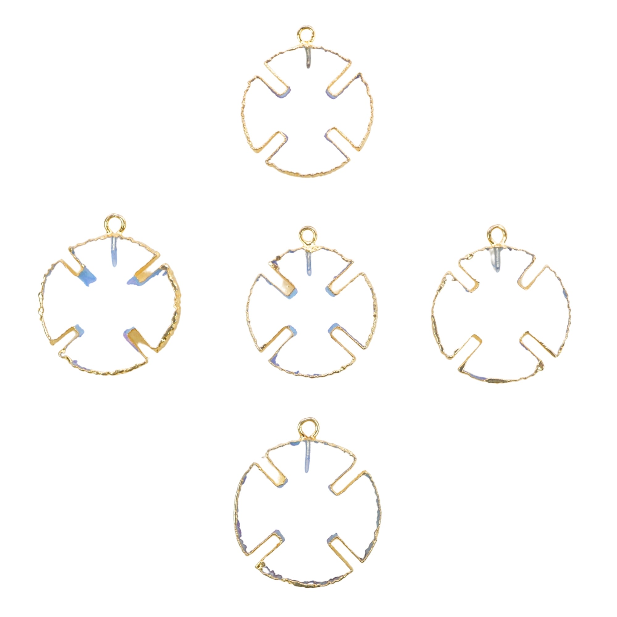 Opalite Smooth Viking Cross Shape Gemstone Gold Electroplated Charm Pendant