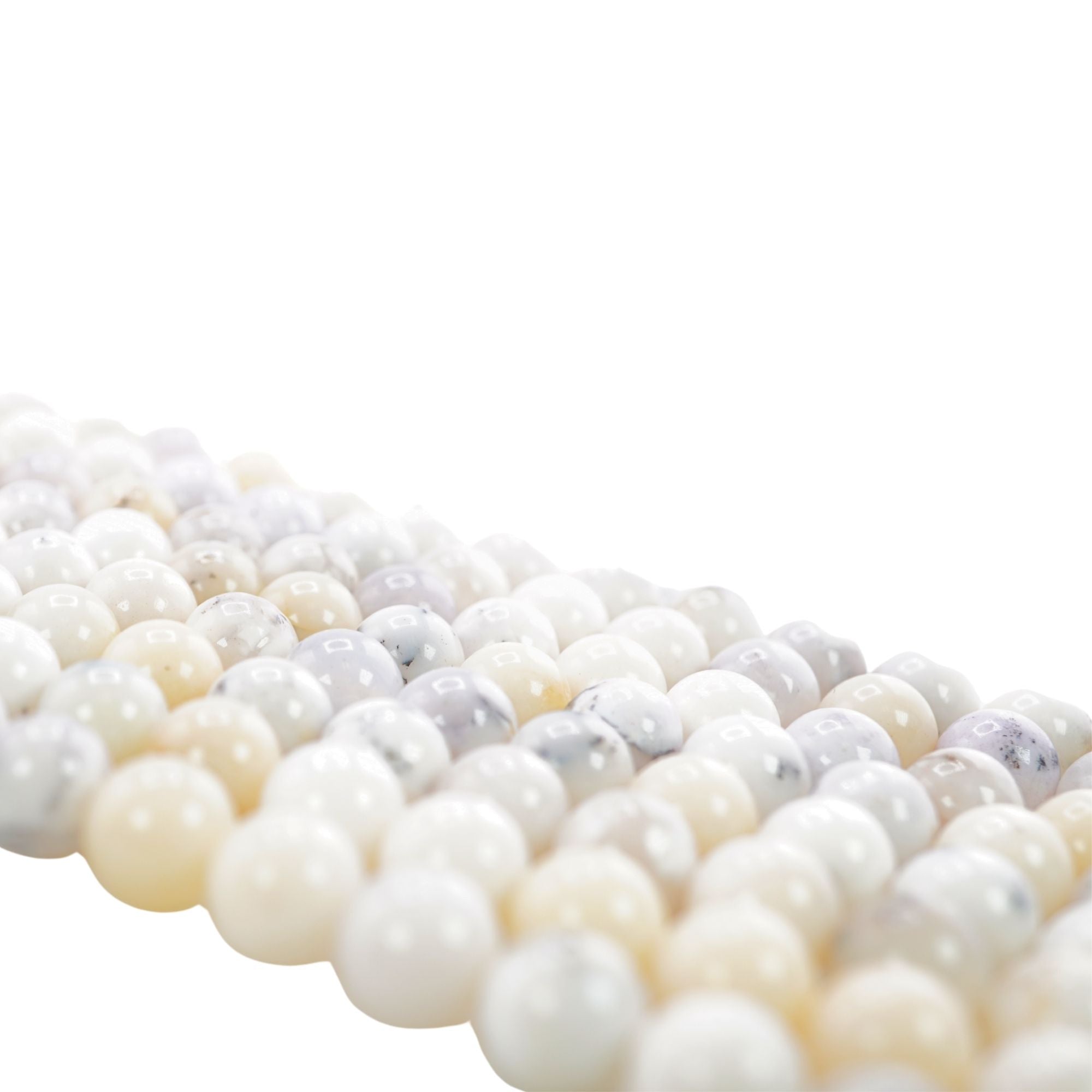 Milky White Dendritic Opal 8 MM Smooth Round Shape Beads Strand