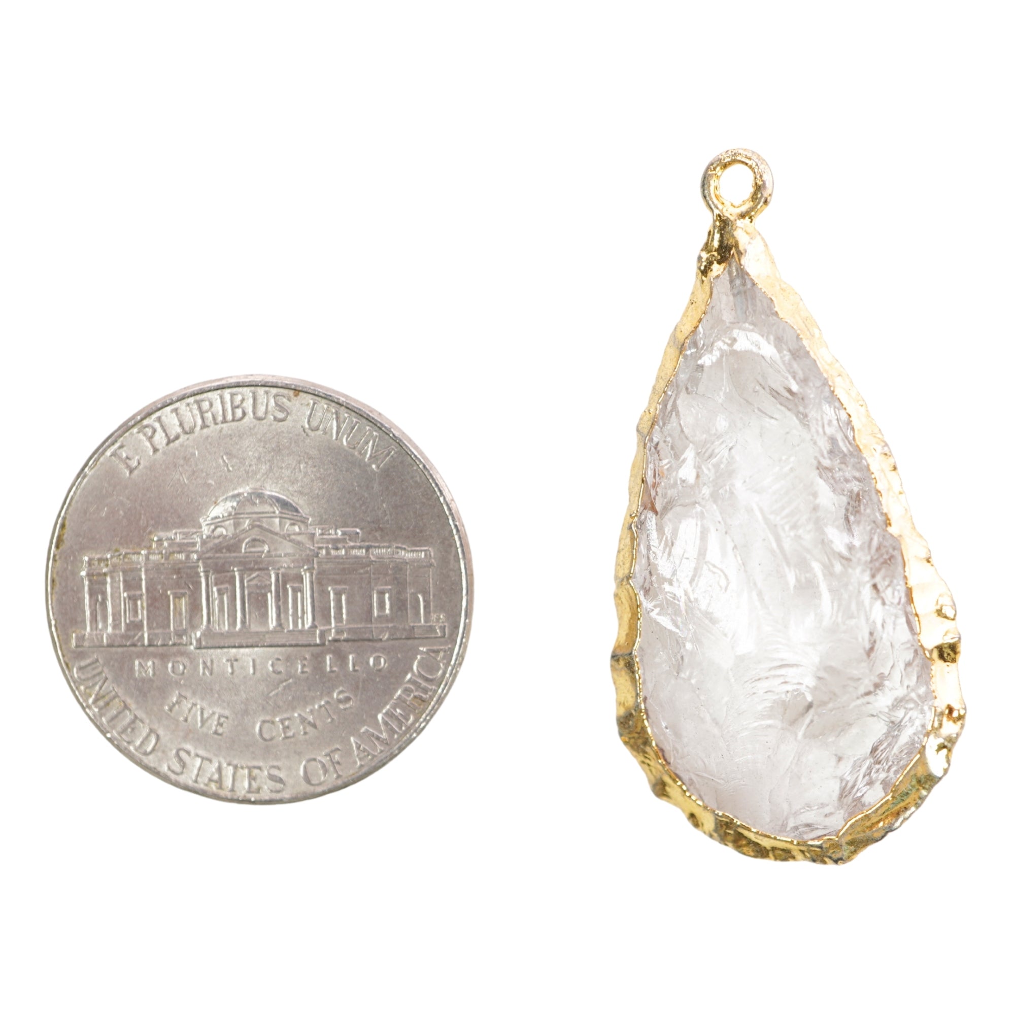 Crystal Quartz Pear Shape Gemstone Gold Electroplated Charm Pendant