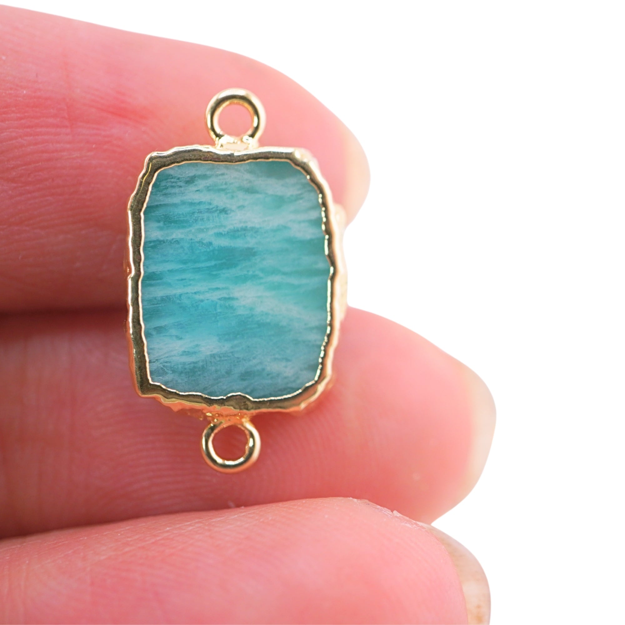 Amazonite Rectangle Shape Gold Electroplated Connector