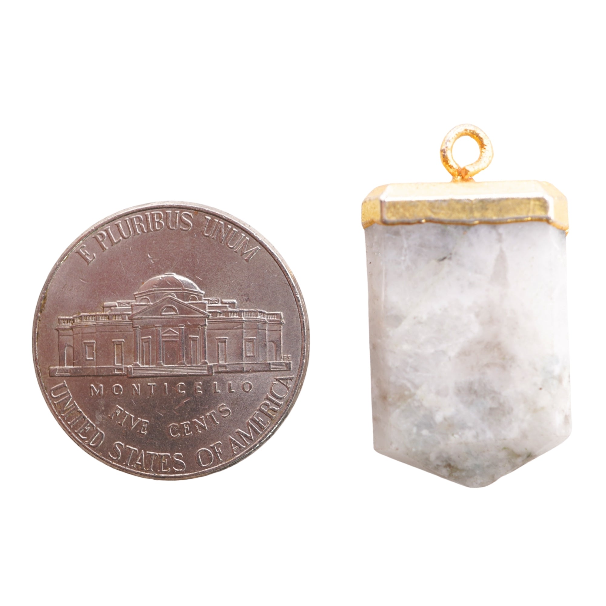 Rainbow Moonstone Small Flat Pencil Gold Electroplated Charm Pendant