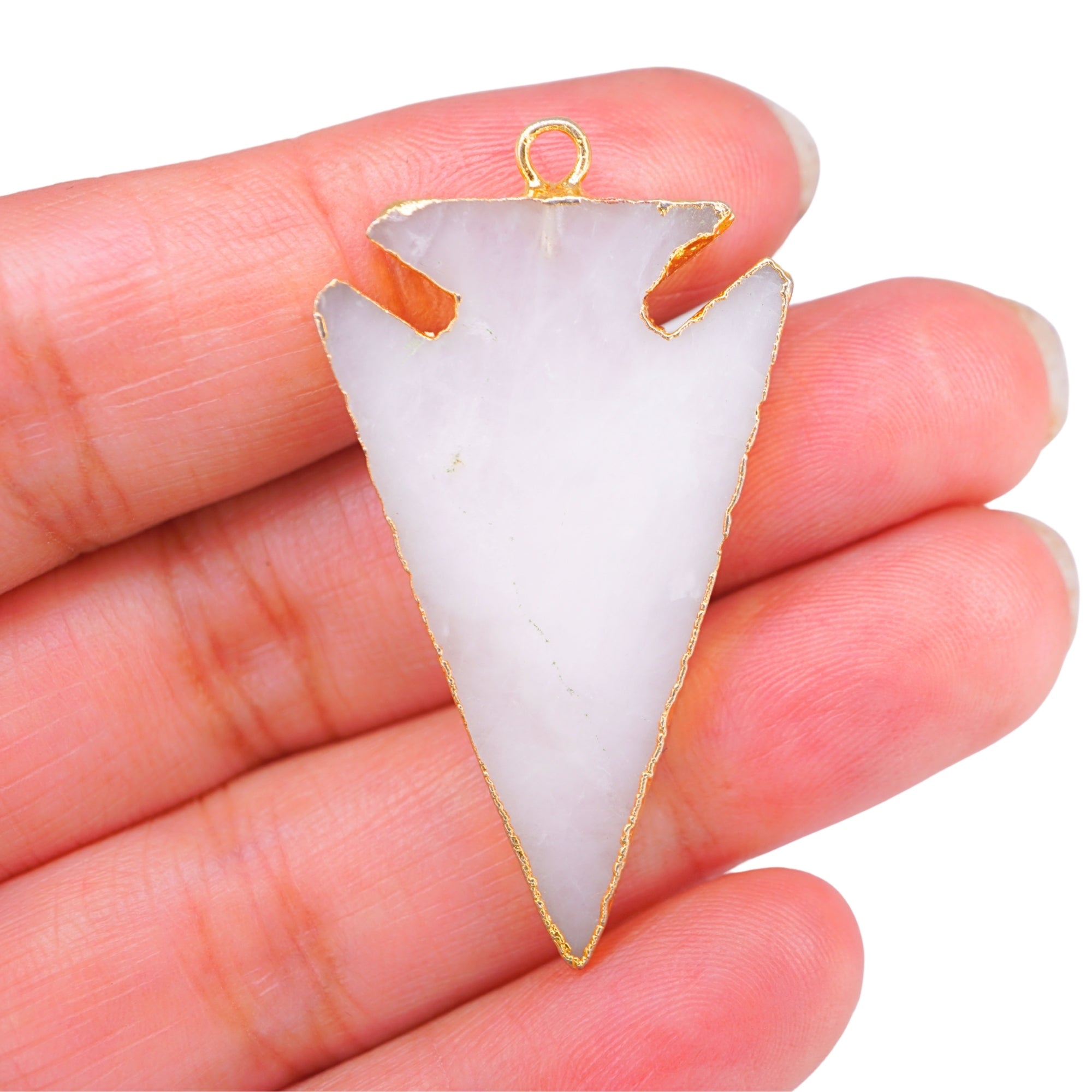 White Agate Arrowhead Shape Gemstone Gold Electroplated Charm Pendant
