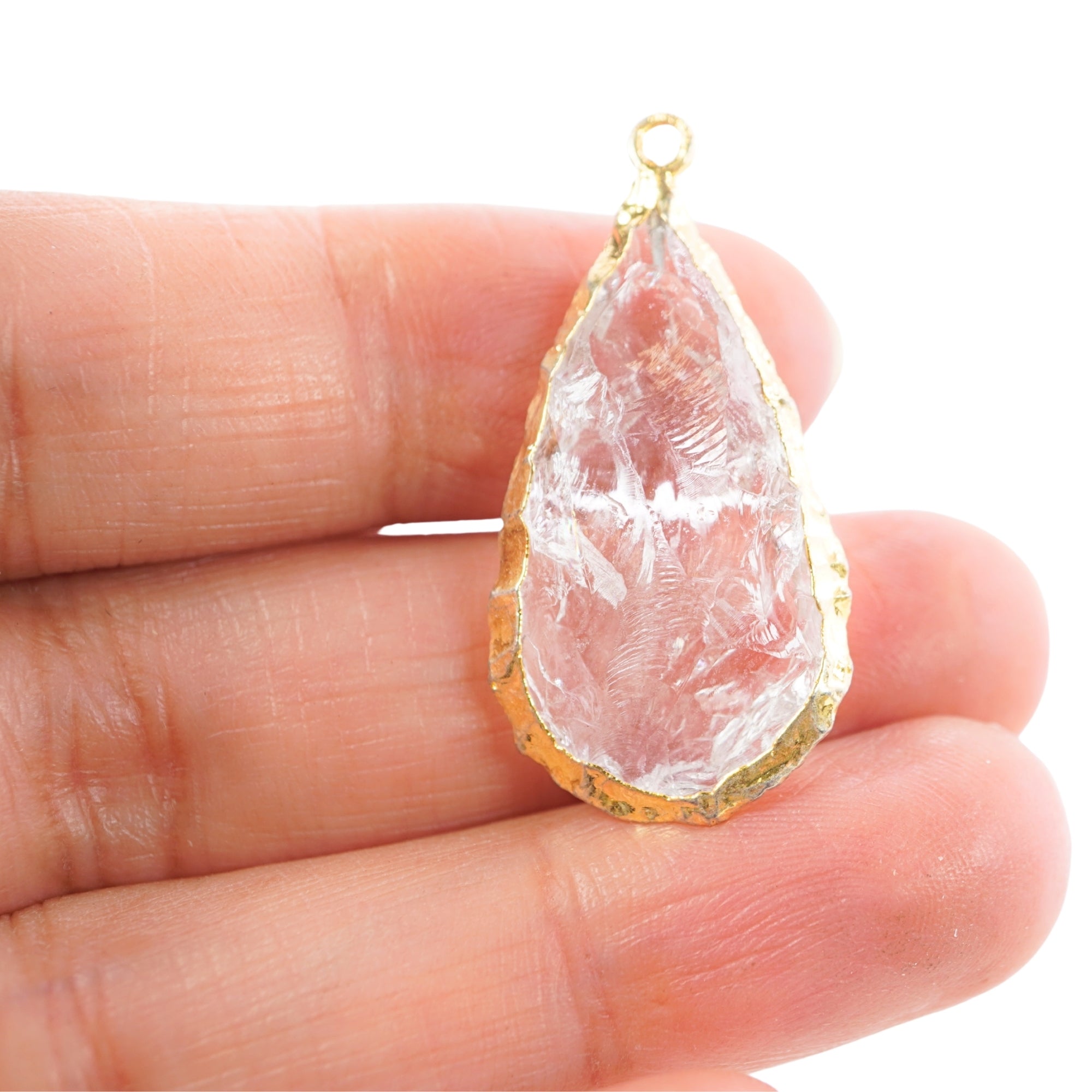 Crystal Quartz Pear Shape Gemstone Gold Electroplated Charm Pendant